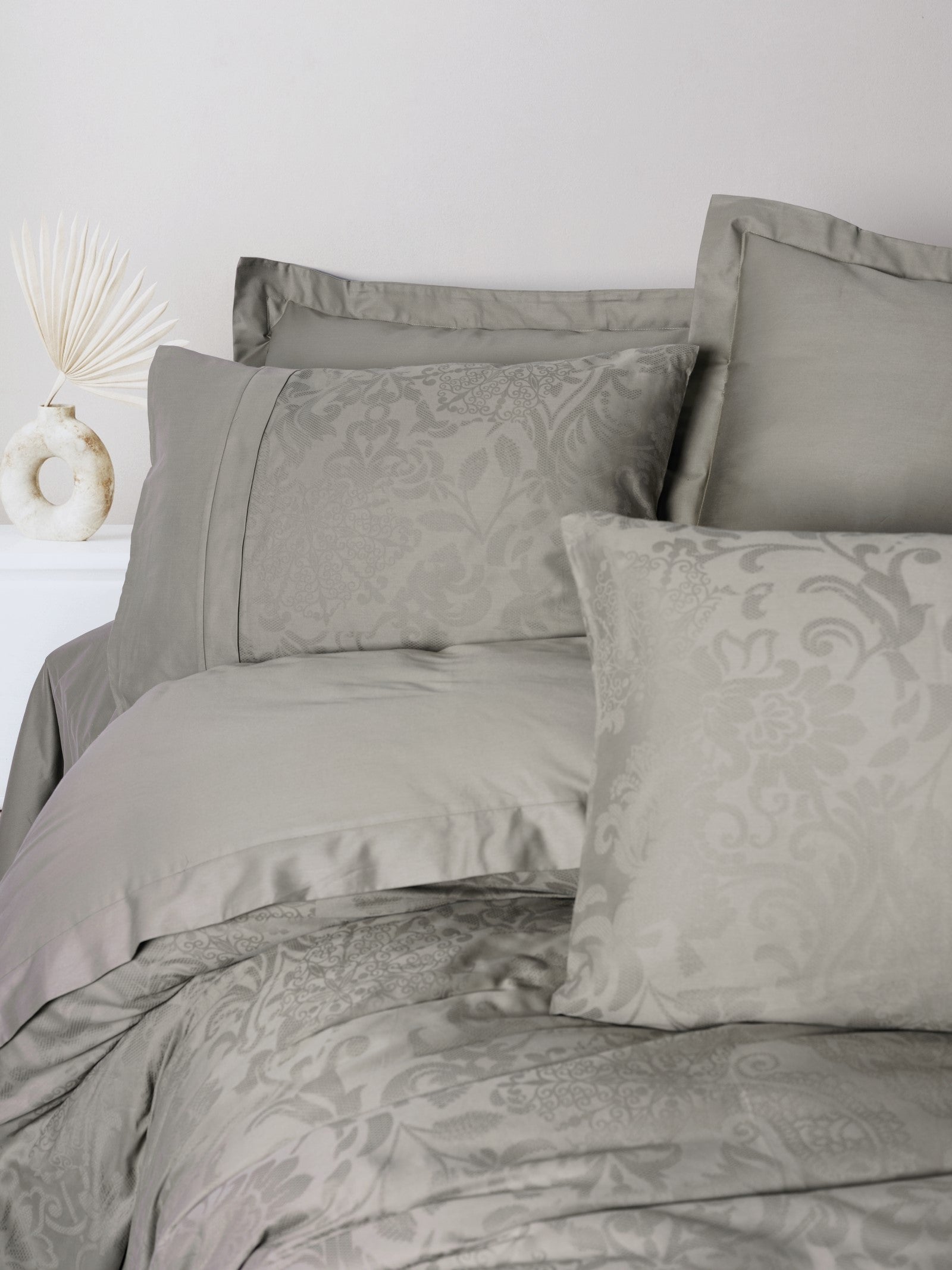 Cotton Box Jacquard Satin Double Duvet Cover Set Demure Mink