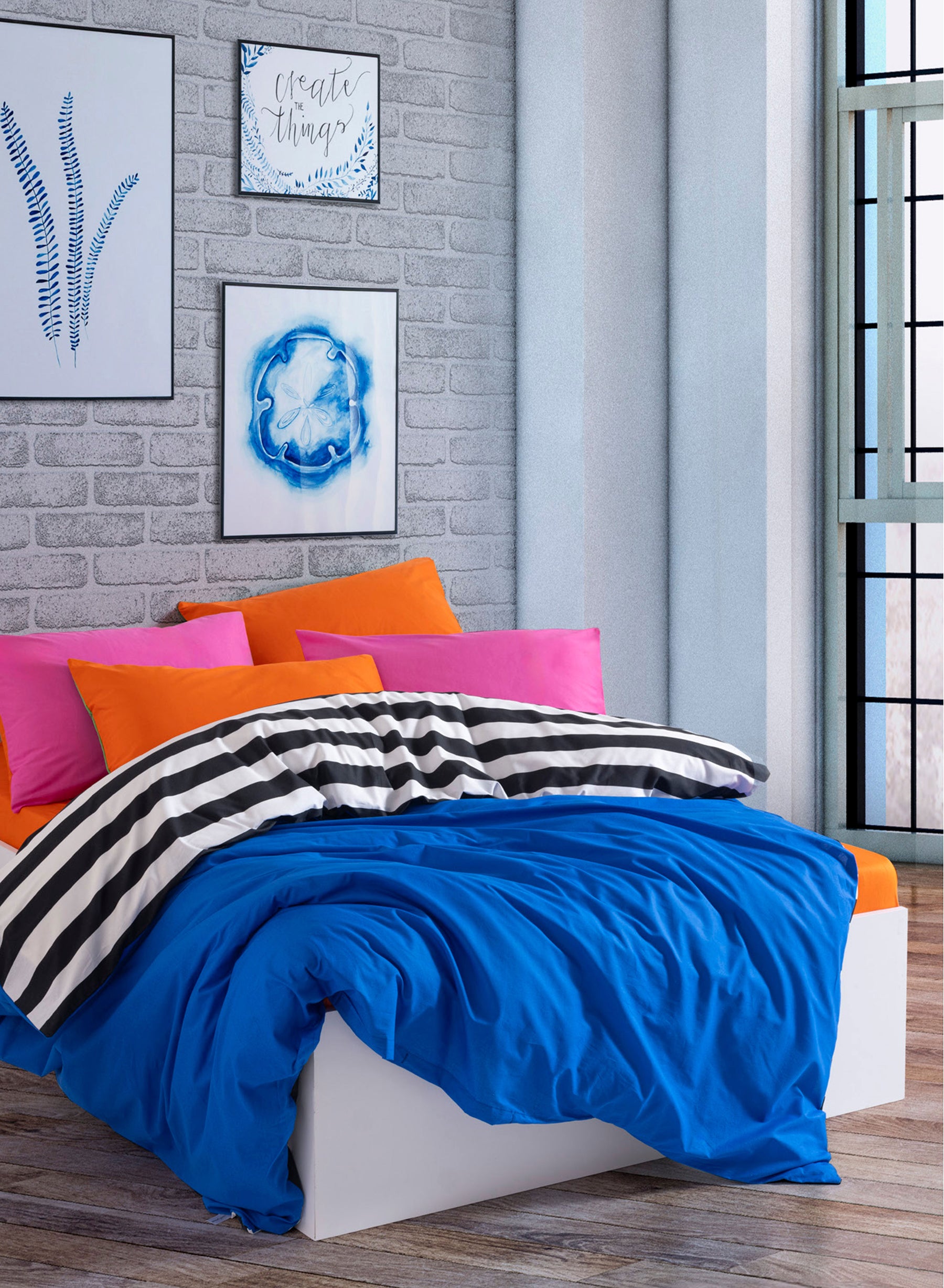 Cozy Home Popping Colors Çift Kişilik Lastikli Çarşaflı Nevresim Takımı Dusk Mavi