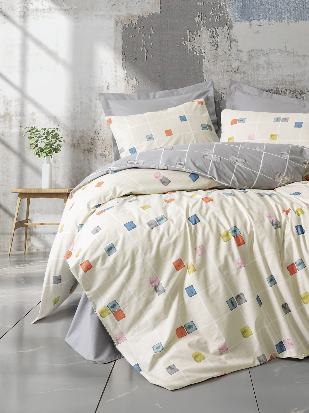 Cotton Box Minimal Double Duvet Cover Set with Fitted Sheet Evo Grey
