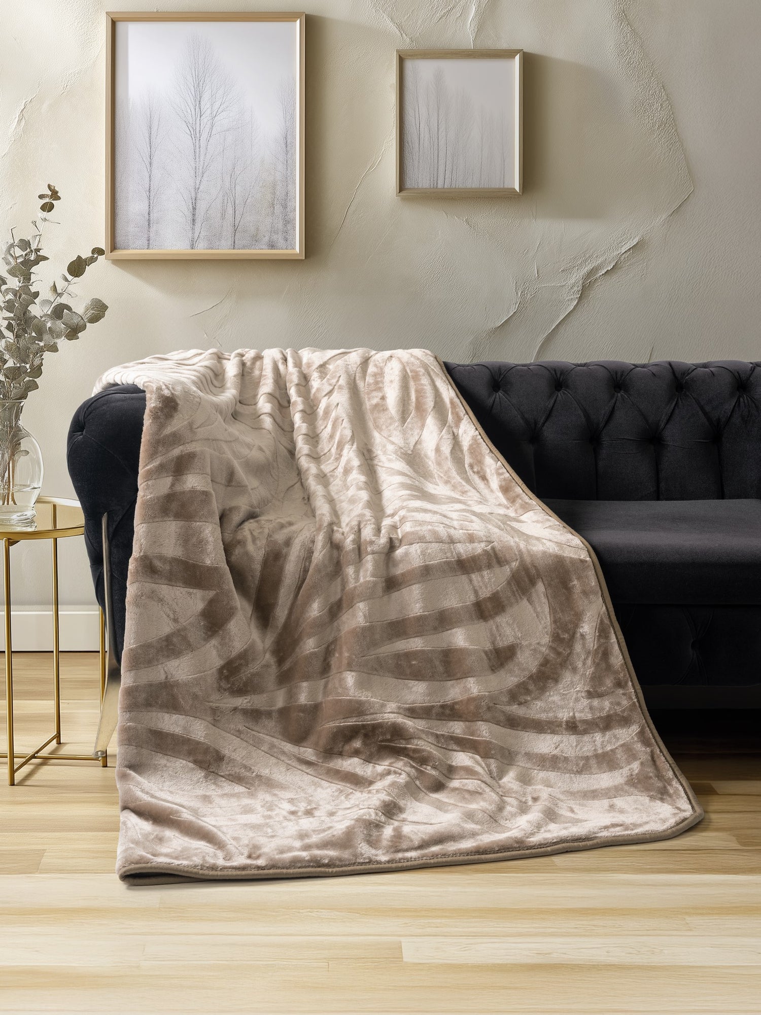 Cotton Box Emboss Double Blanket Cappuccino