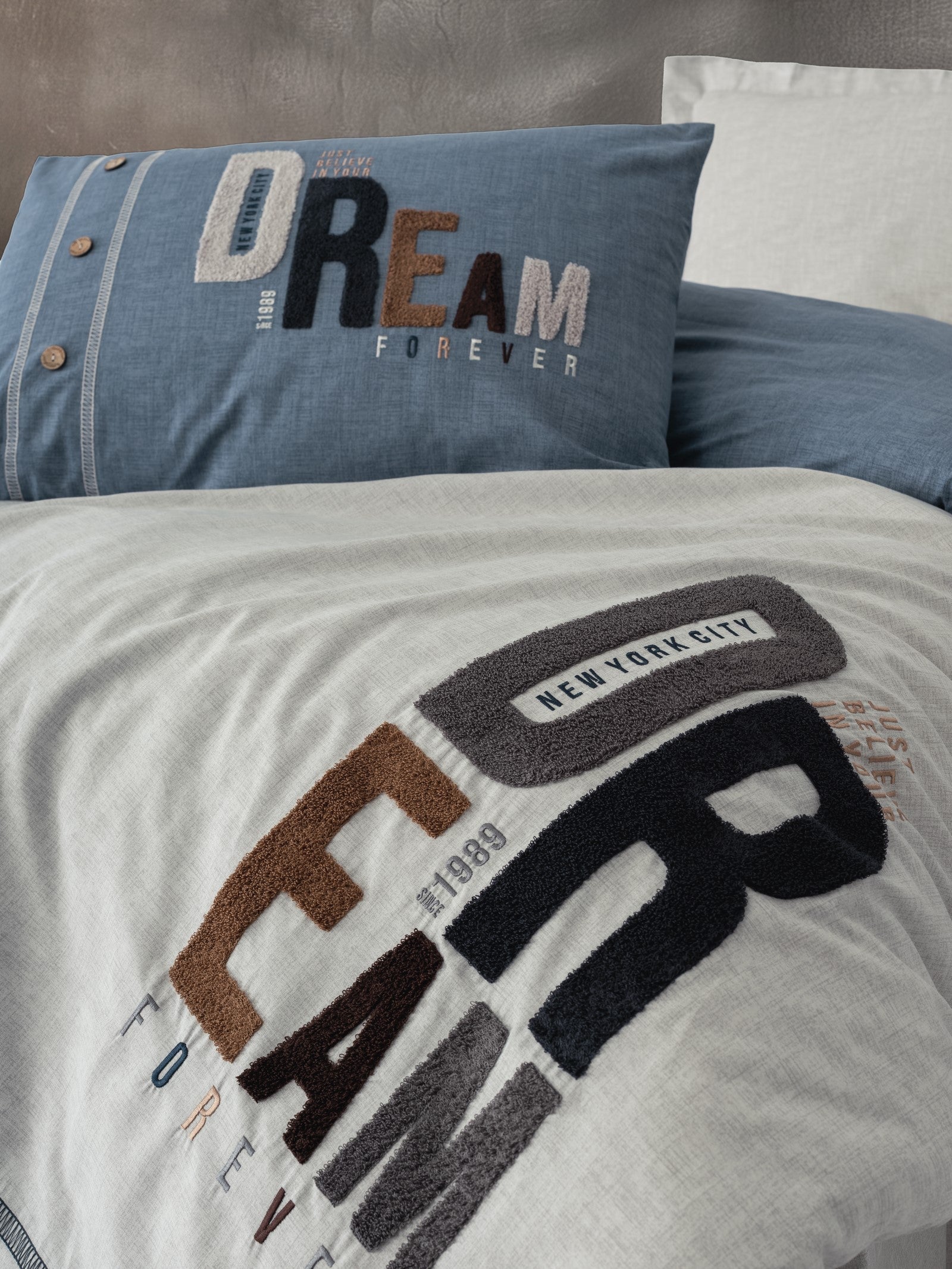 Cotton Box Mood Nakışlı Ranforce Tek Kişilik Nevresim Takımı Forever Gri