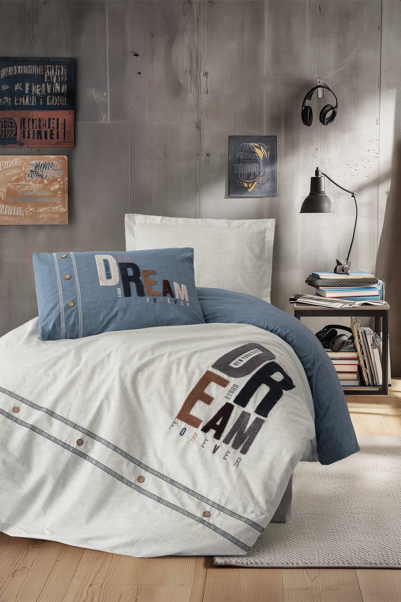 Cotton Box Mood Nakışlı Ranforce Tek Kişilik Nevresim Takımı Forever Gri