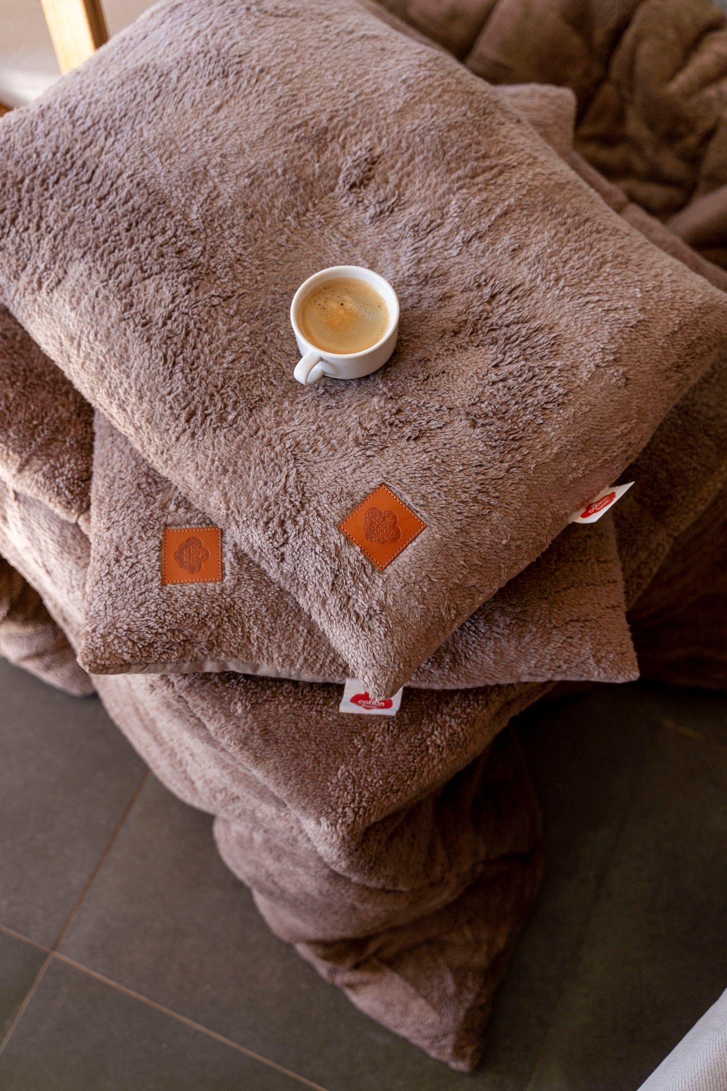 Cotton Box Double Plush Quilt Set Beige 195x215 cm