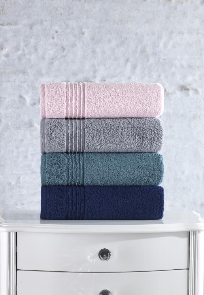 Cotton Box 100% Cotton 4-Piece Dobby Towel Set Powder-Grey-Petrol-Navy Blue