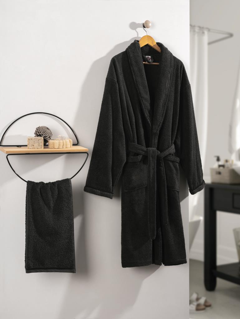 Cotton Box 100% Cotton Deluxe Single Bathrobe Set Anthracite L