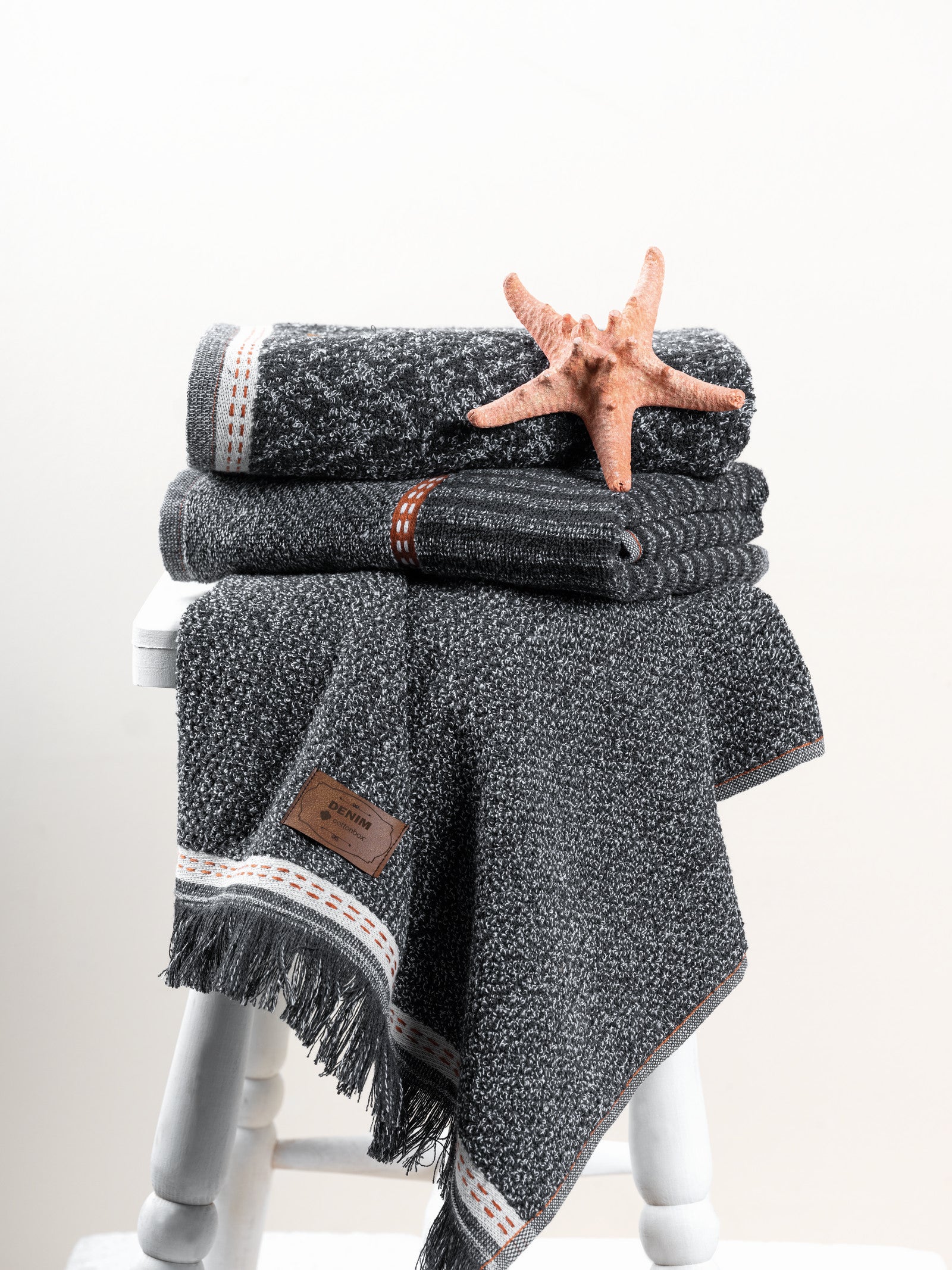 Cotton Box 3-Piece Jacquard Towel Set Denim Anthracite 50x90