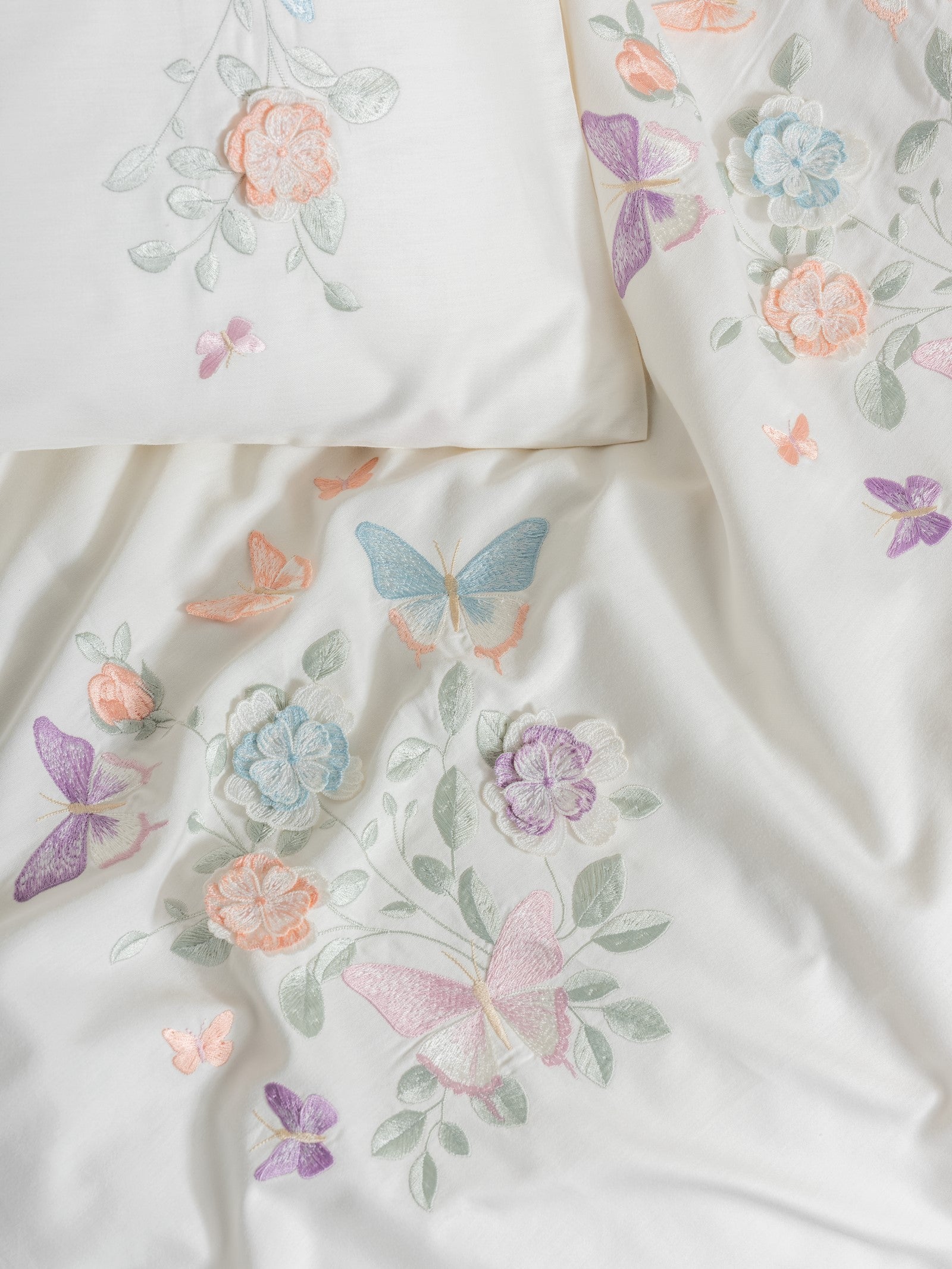 Cotton Box 3D Embroidered Satin Double Duvet Cover Set Liva Pudra