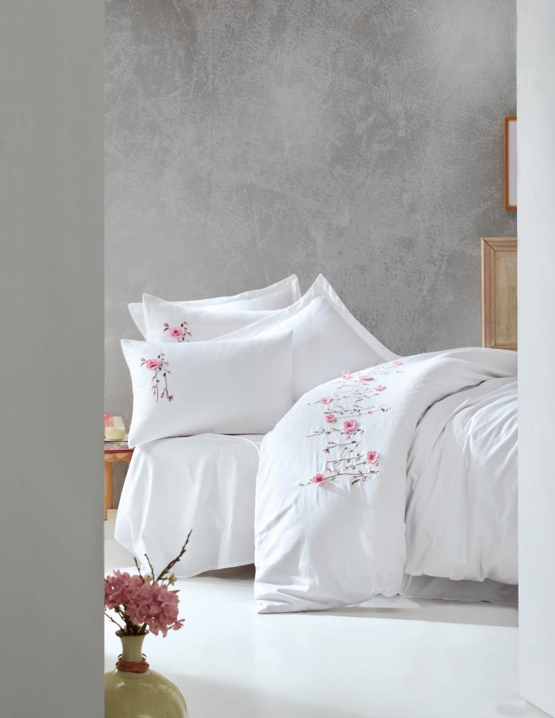 Cotton Box 3D Embroidered Satin Double Duvet Cover Set - Perla