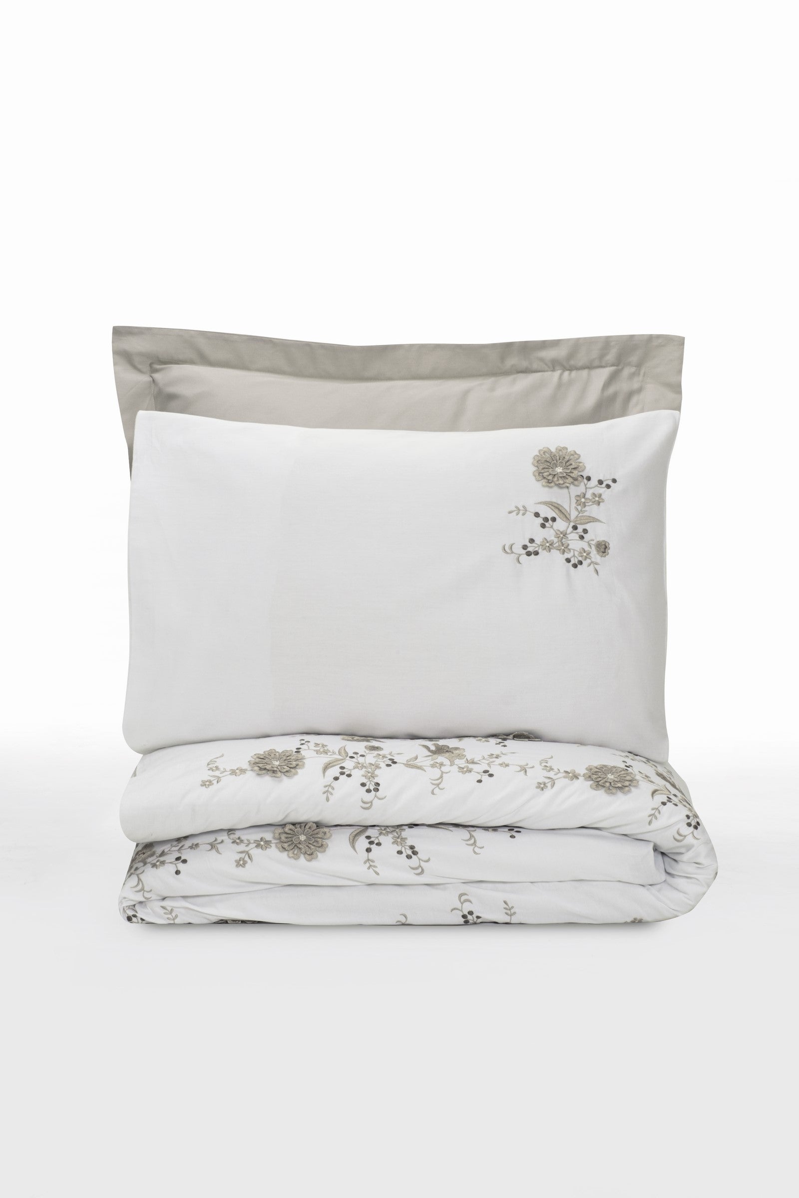 Cotton Box 3D Embroidered Satin Double Duvet Cover Set Urian Beige