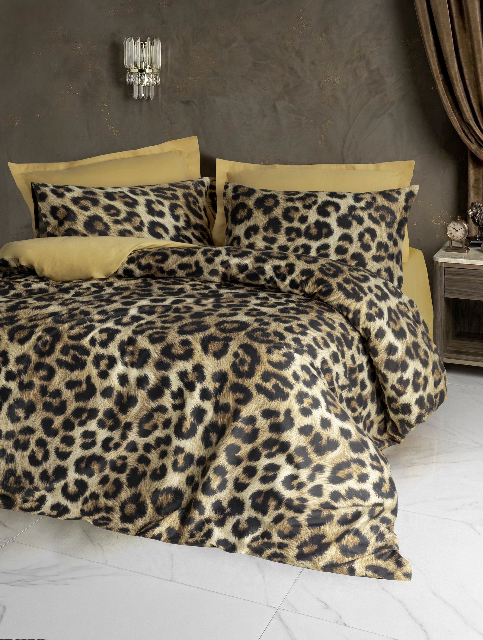 Cotton Box 5D Silky Tensel Saten Çift Kişilik Nevresim Takımı Leopar Gold