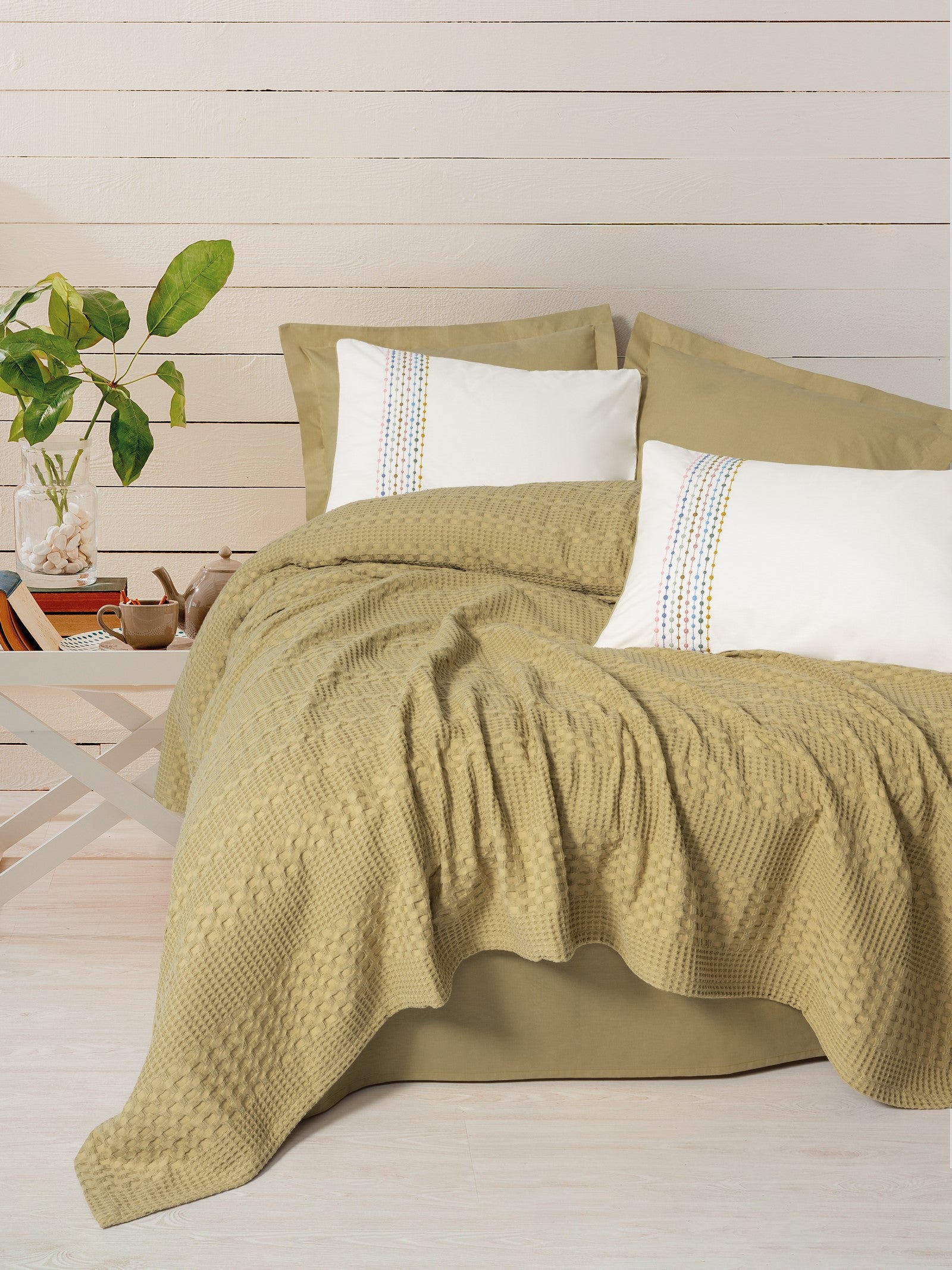 Cotton Box Aura Double Pique Set Pebble Mustard