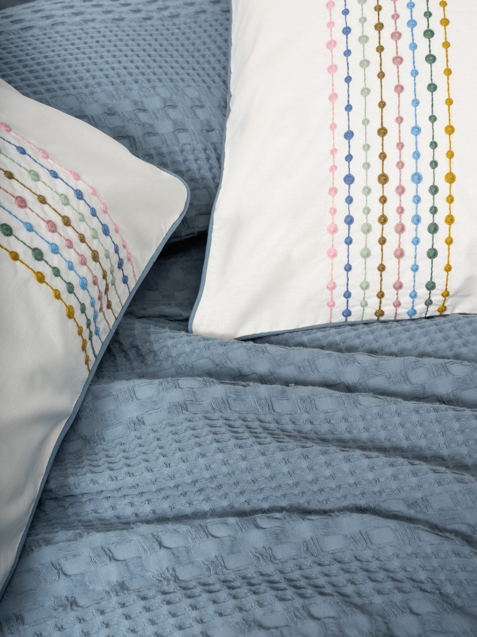 Cotton Box Aura Double Bedspread Set Pebble Indigo