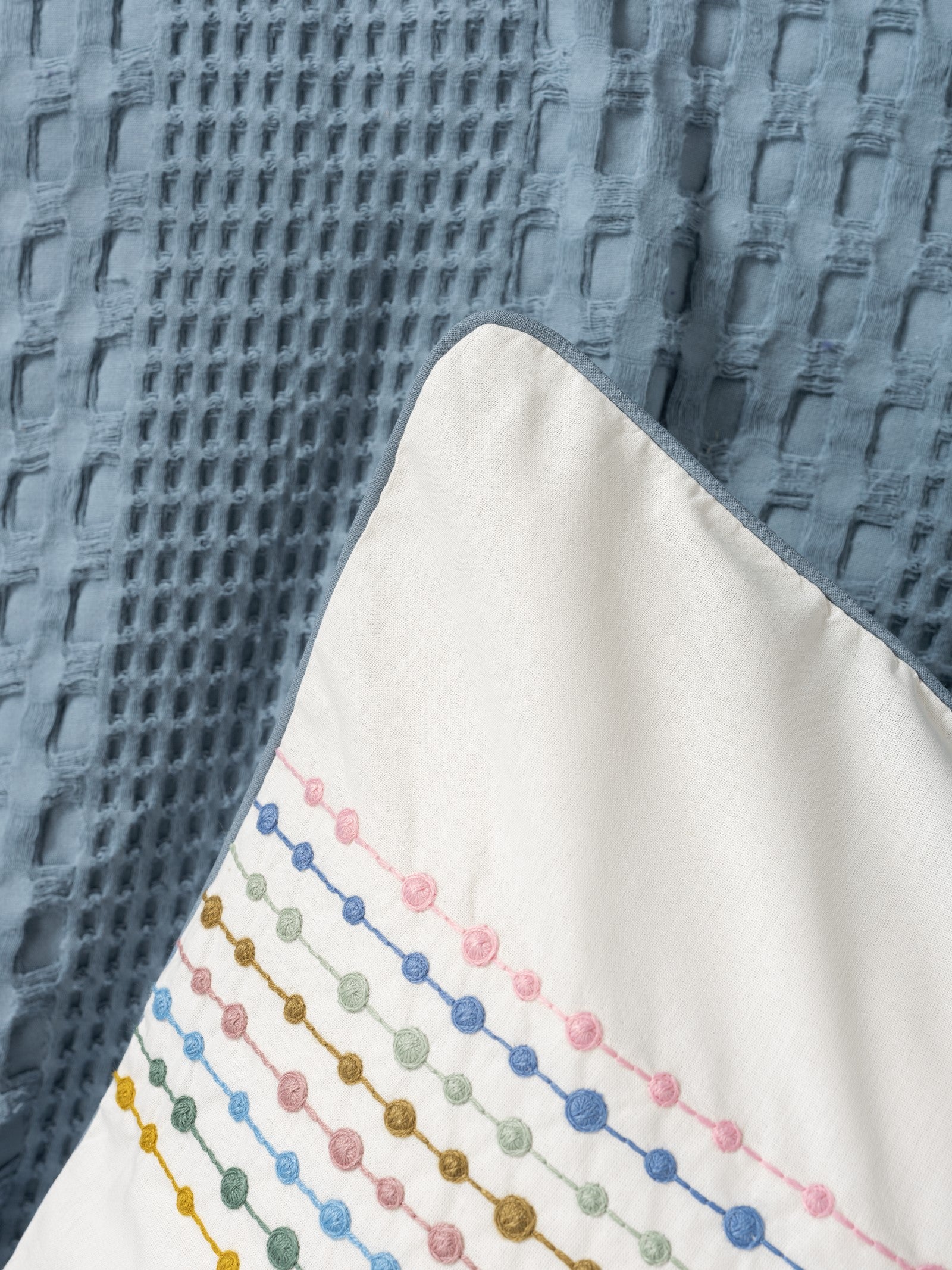Cotton Box Aura Double Bedspread Set Pebble Indigo