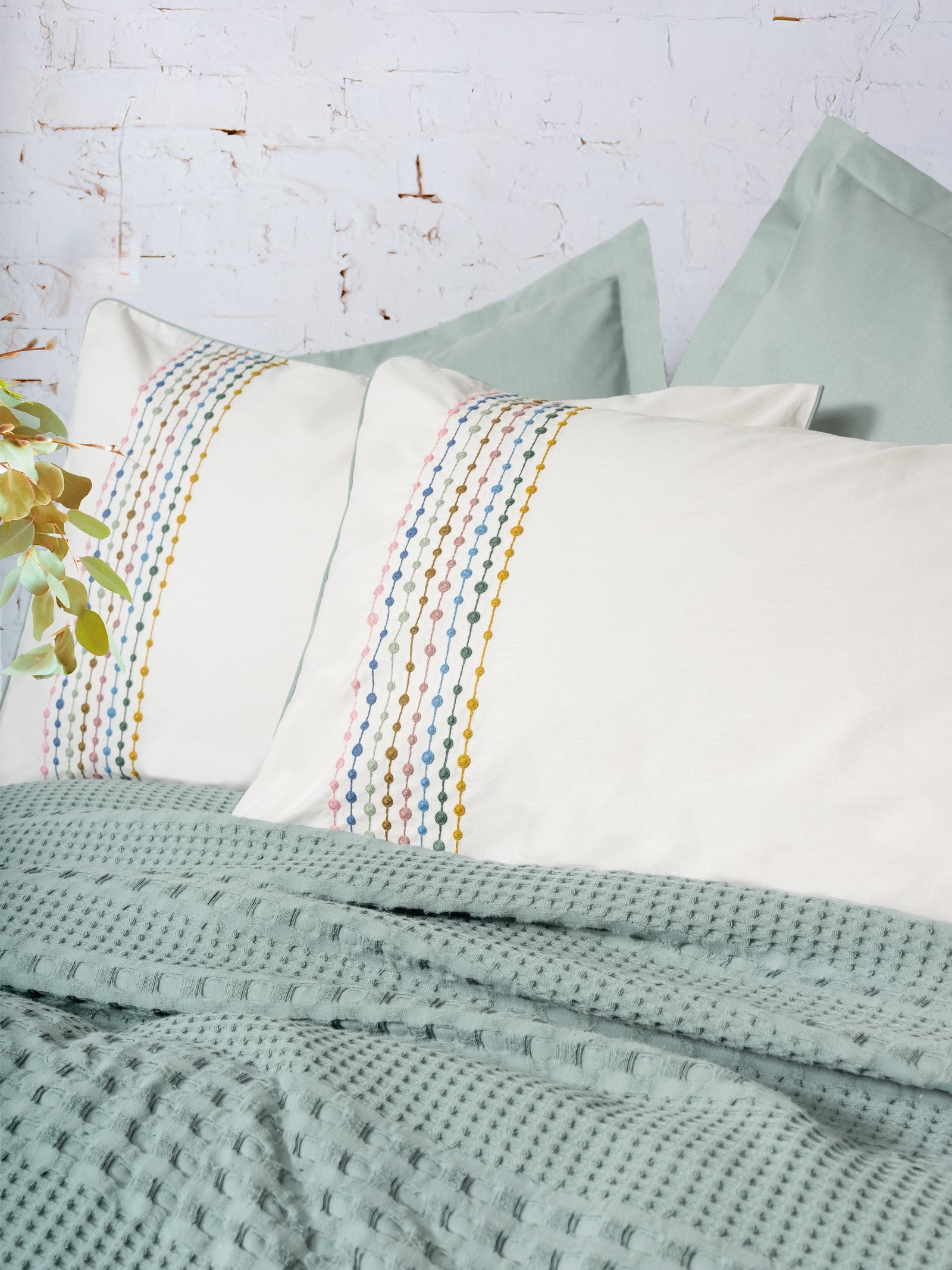 Cotton Box Aura Double Blanket Set Pebble Mint