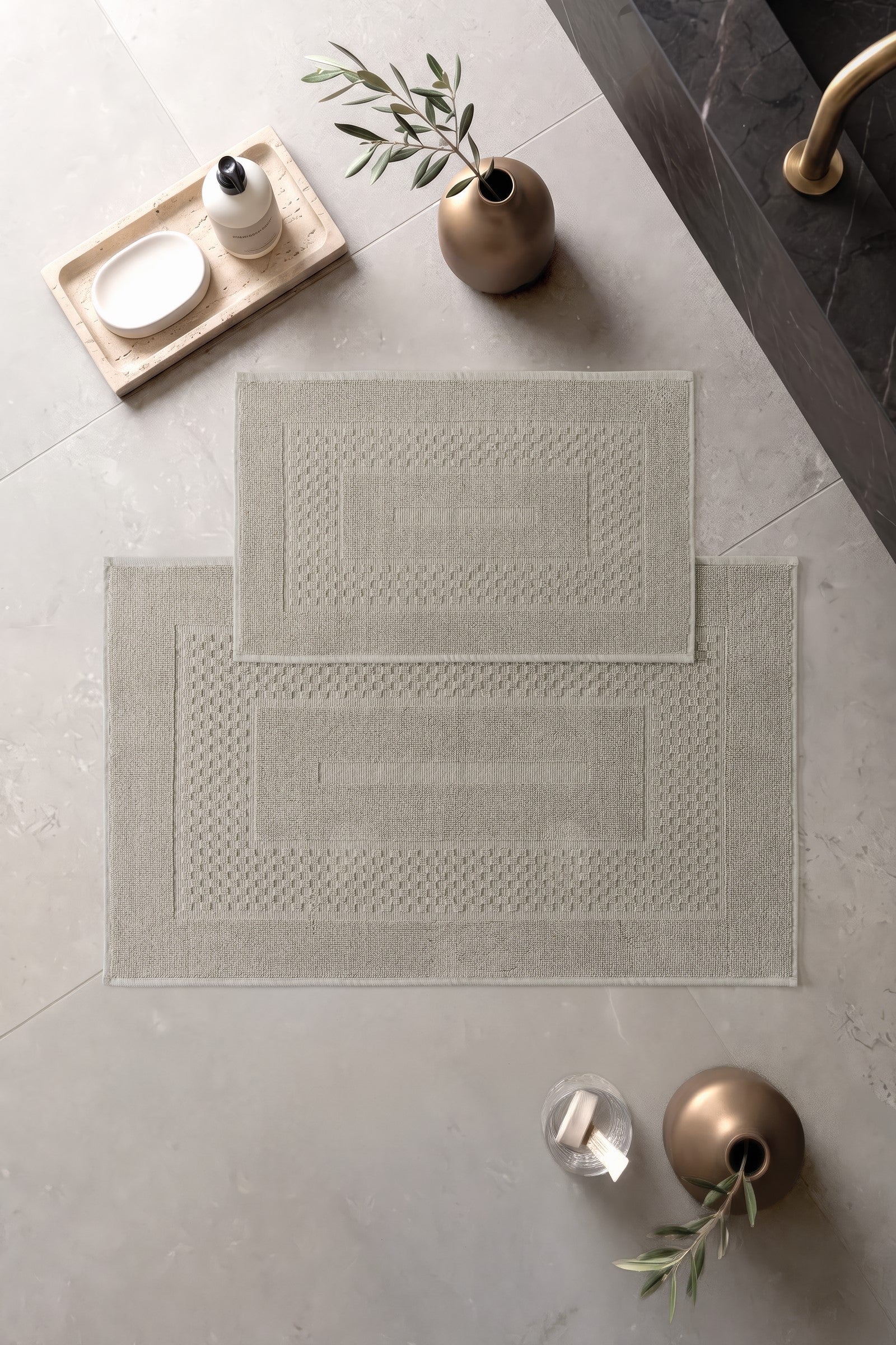 Cotton Box Aura Jakarlı Kaymaz Taban Pamuklu Paspas Seti Frame Vizon 60x90+40x60