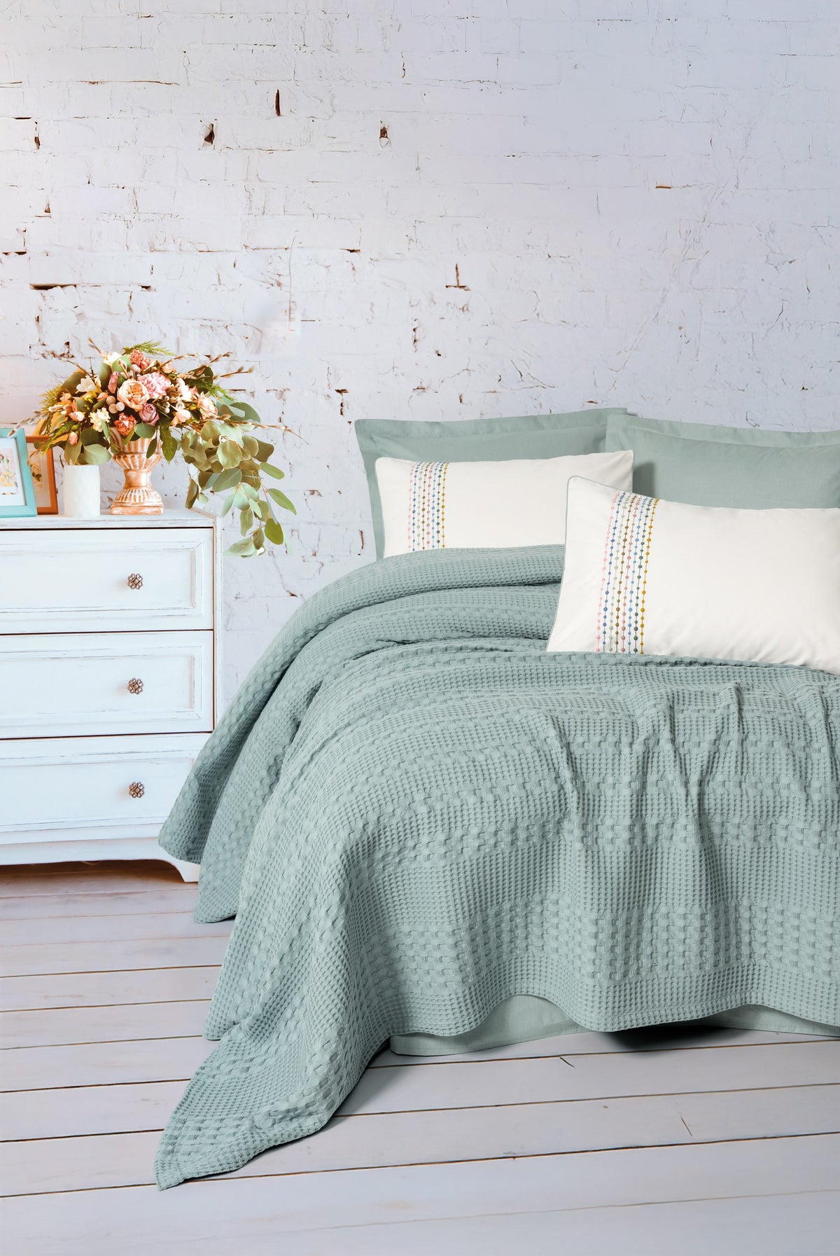 Cotton Box Aura Single Bedspread Set Pebble Mint