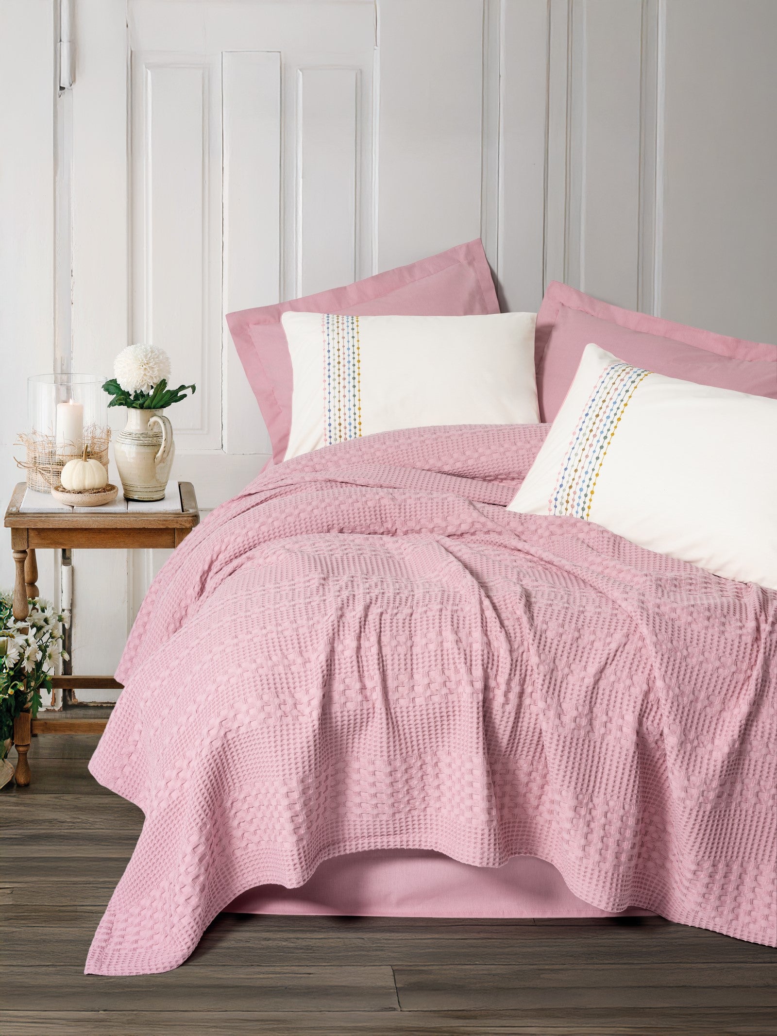 Cotton Box Aura Single Bedspread Set Pebble Pink