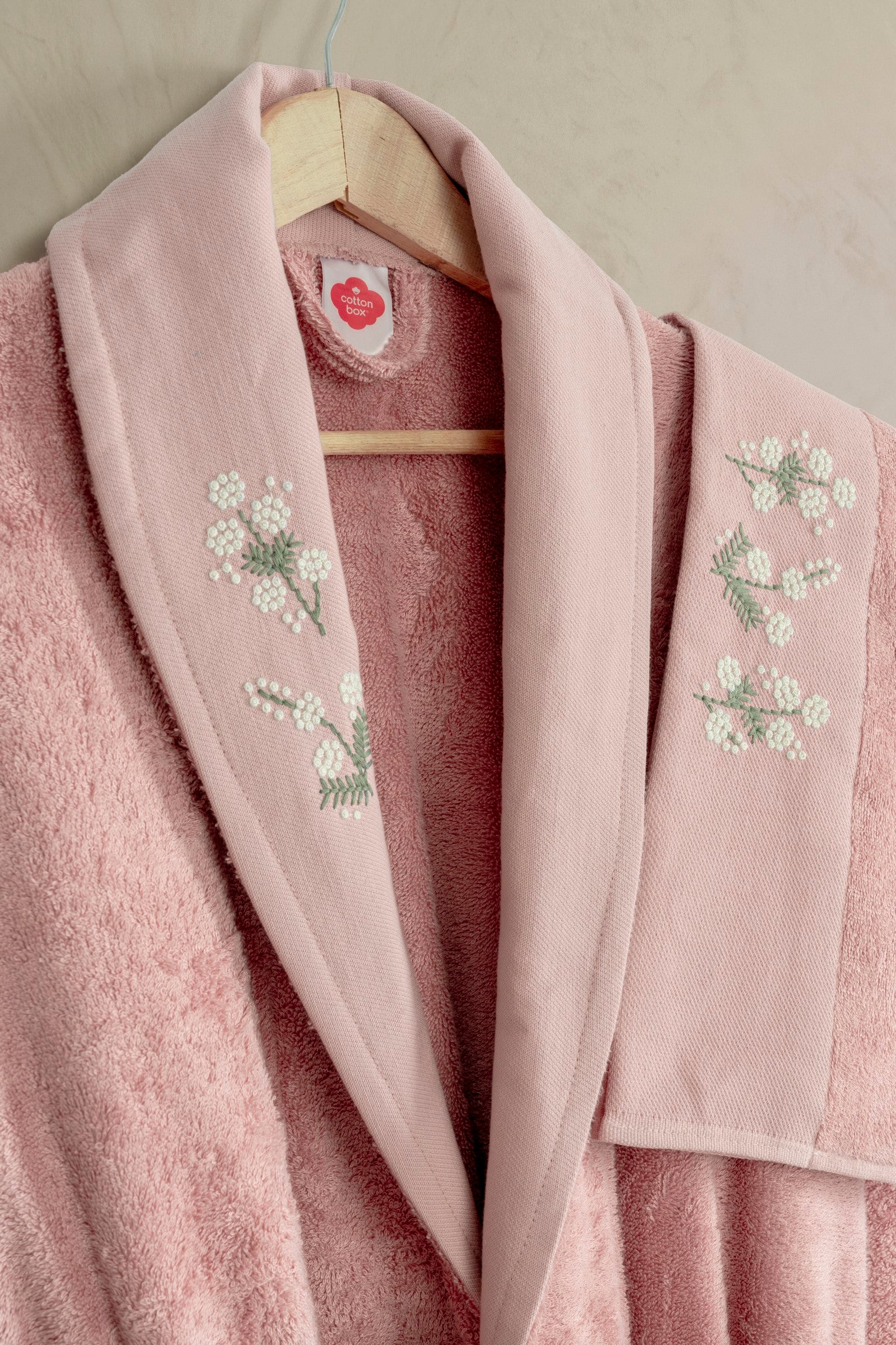 Cotton Box Bambu Pure Nakışlı Aile Bornoz Seti Floris Pudra-Bej
