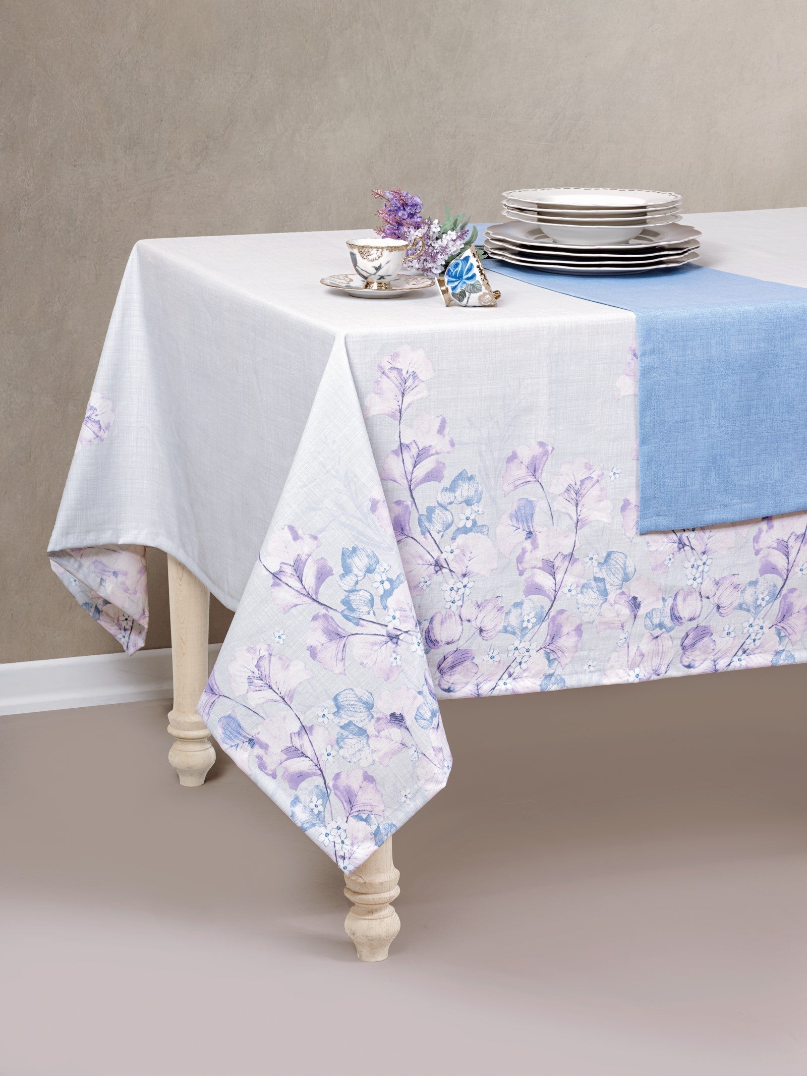 Cotton Box Printed Tablecloth Set Neva Gray 160x180