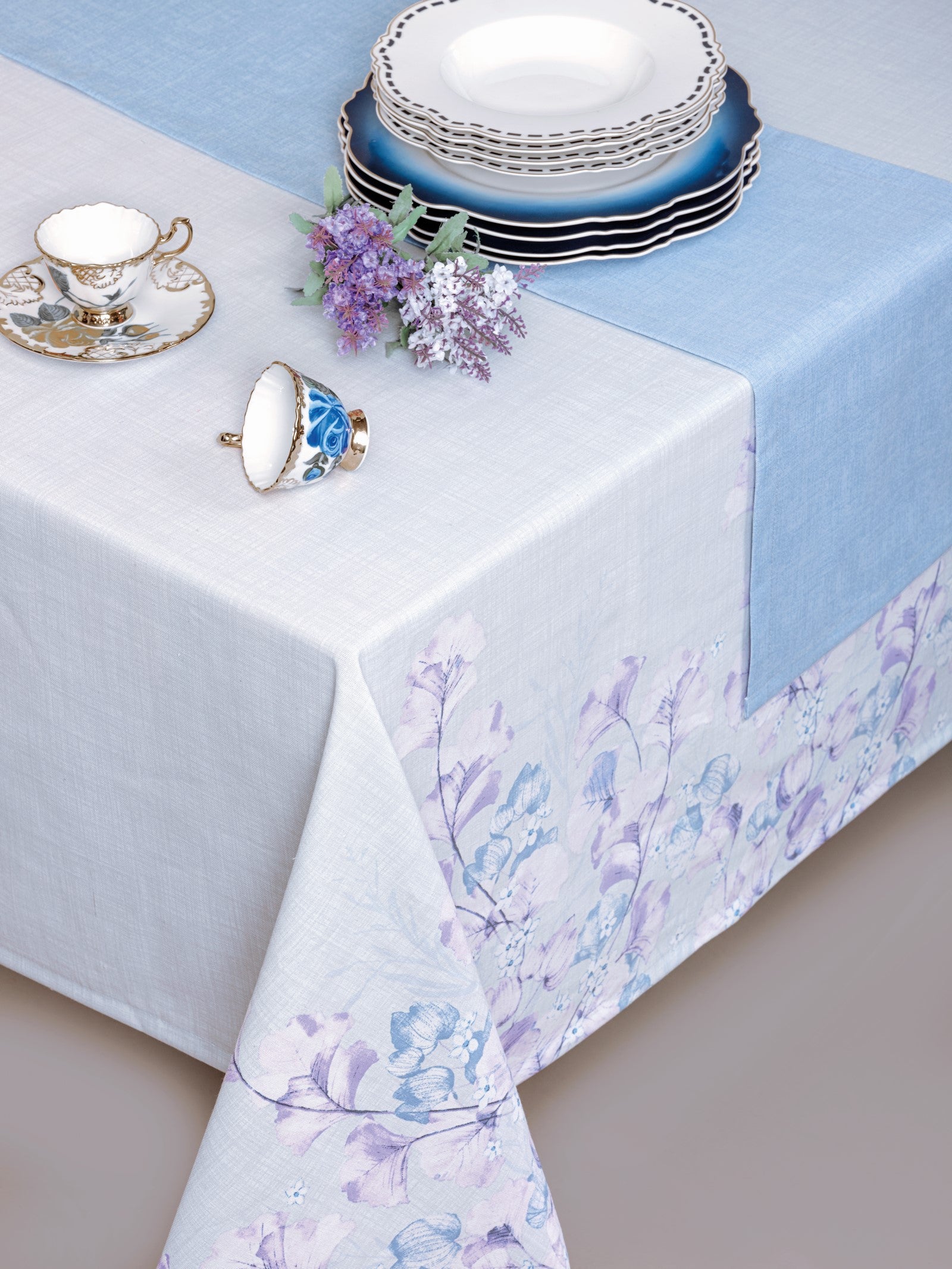 Cotton Box Printed Tablecloth Set Neva Gray 160x180