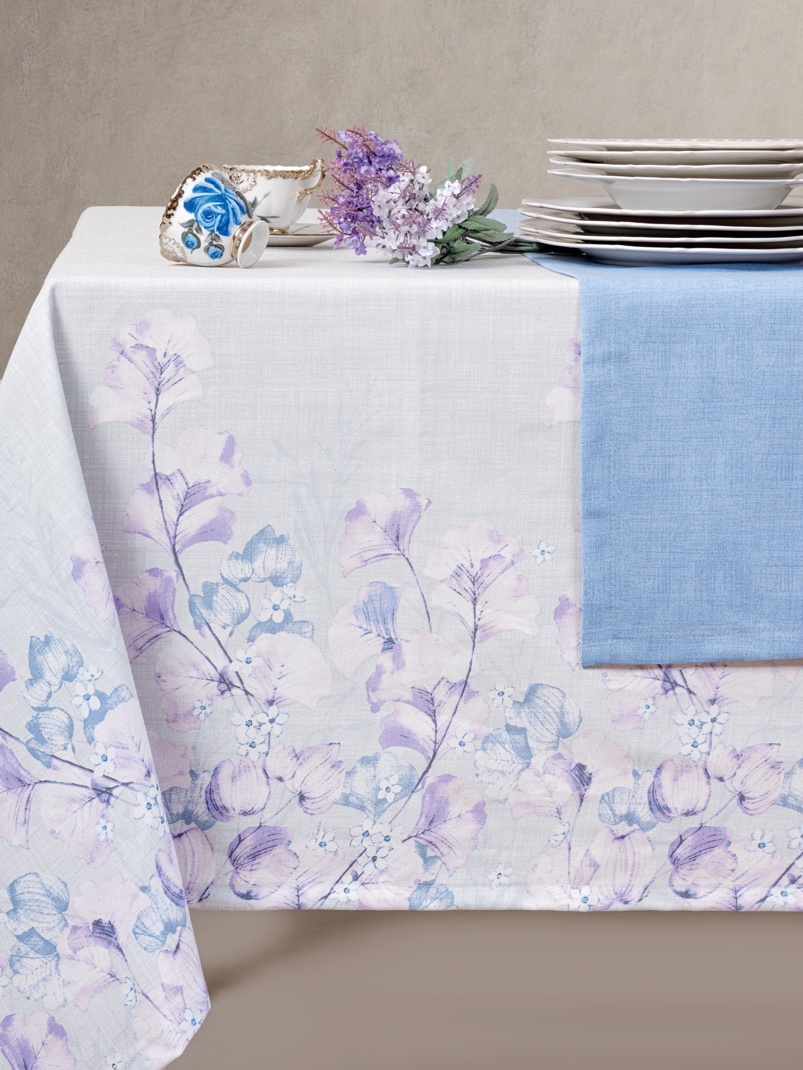 Cotton Box Printed Tablecloth Set Neva Gray 160x180