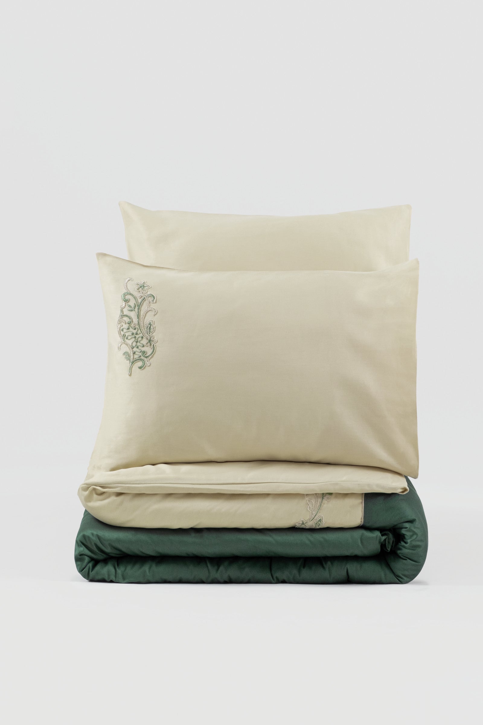 Cotton Box Embroidery Satin Double Duvet Cover Set Andy Green