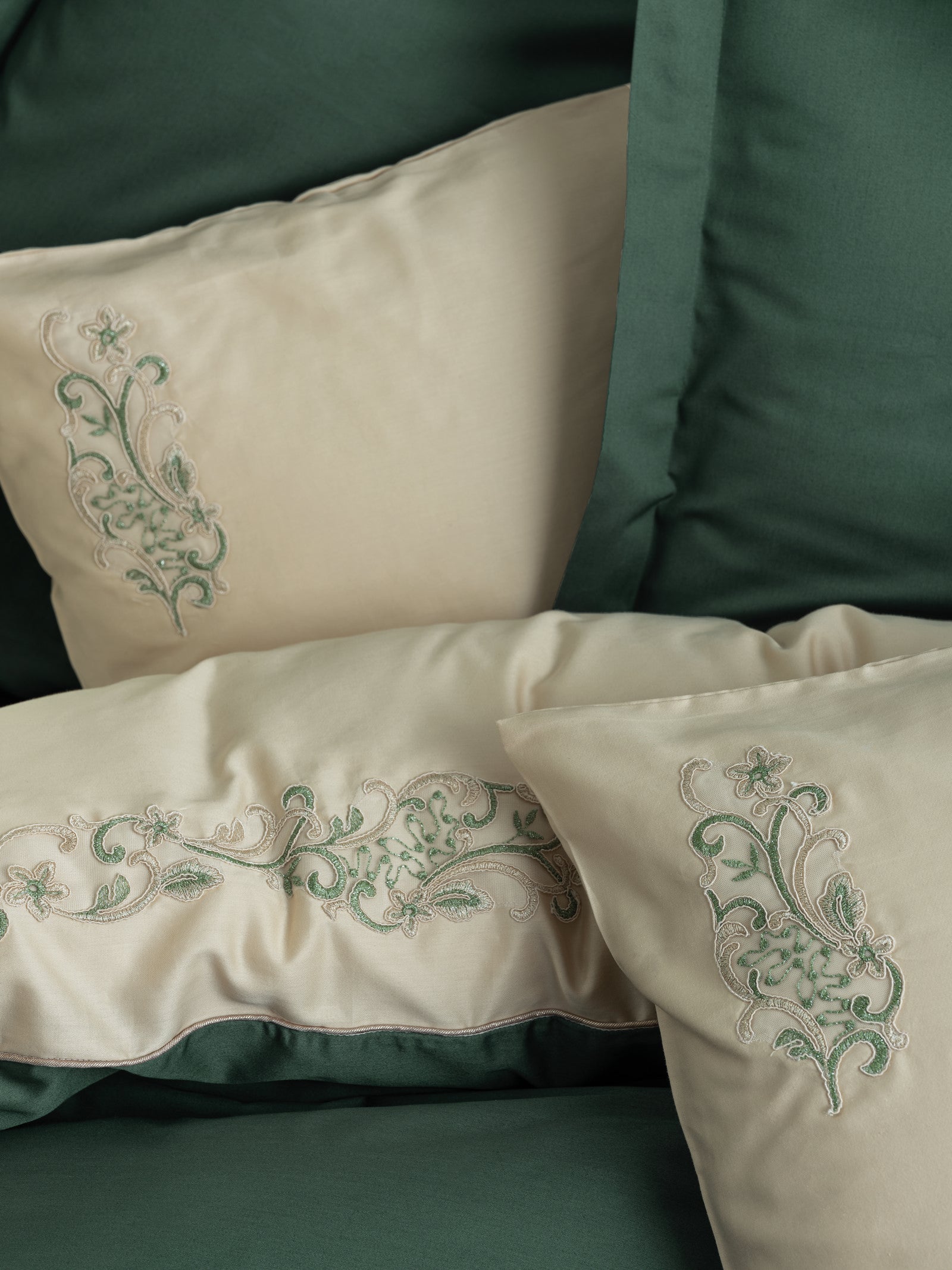 Cotton Box Embroidery Satin Double Duvet Cover Set Andy Green