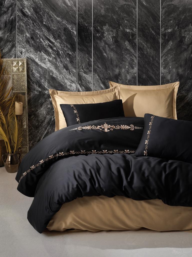 Cotton Box Embroidery Satin Double Duvet Cover Set Gloria Gold