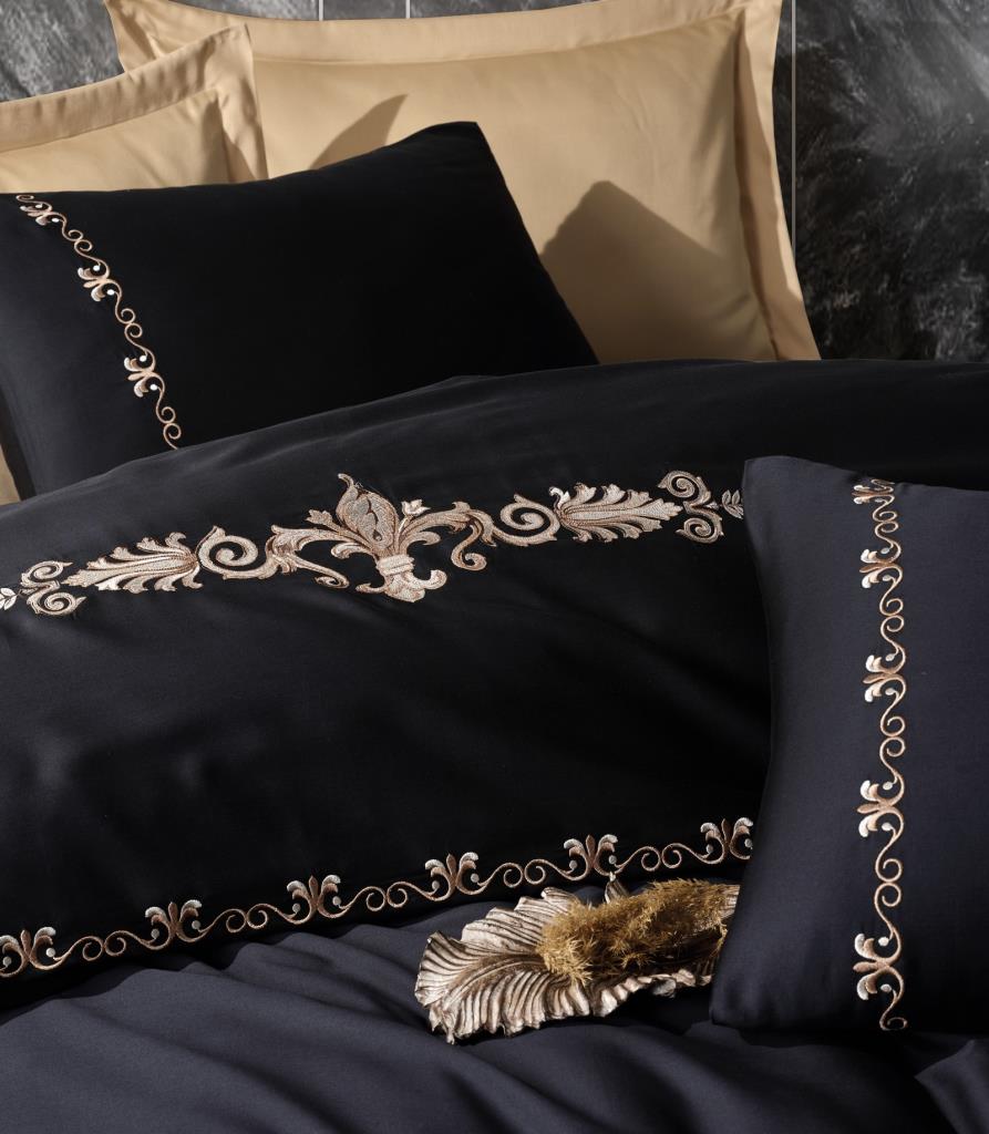 Cotton Box Embroidery Satin Double Duvet Cover Set Gloria Gold