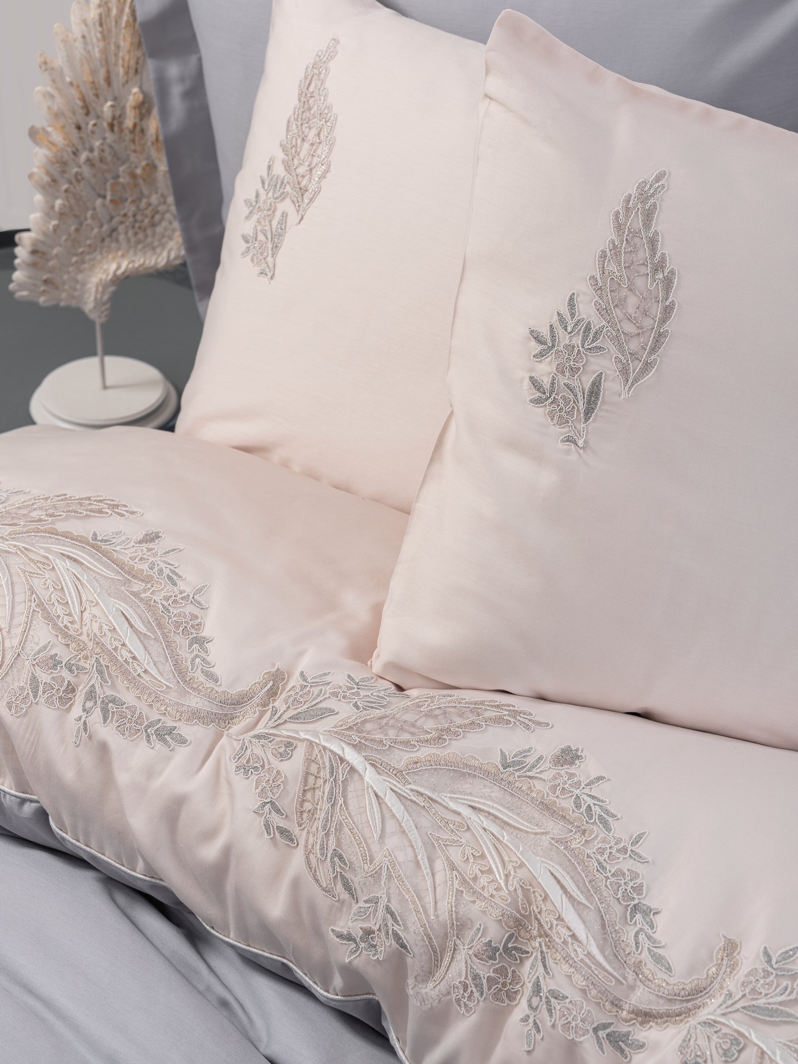 Cotton Box Embroidery Satin Double Duvet Cover Set Sheen Gray