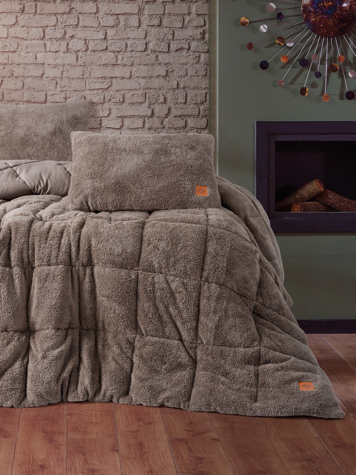 Cotton Box Double Plush Quilt Set Beige 195x215 cm