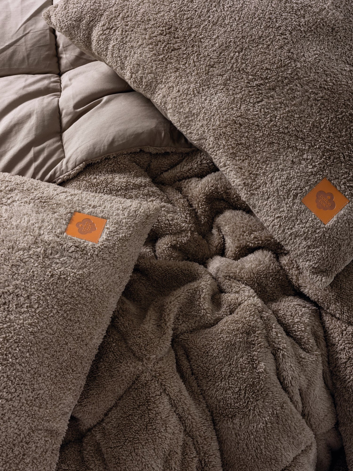 Cotton Box Double Plush Quilt Set Beige 195x215 cm