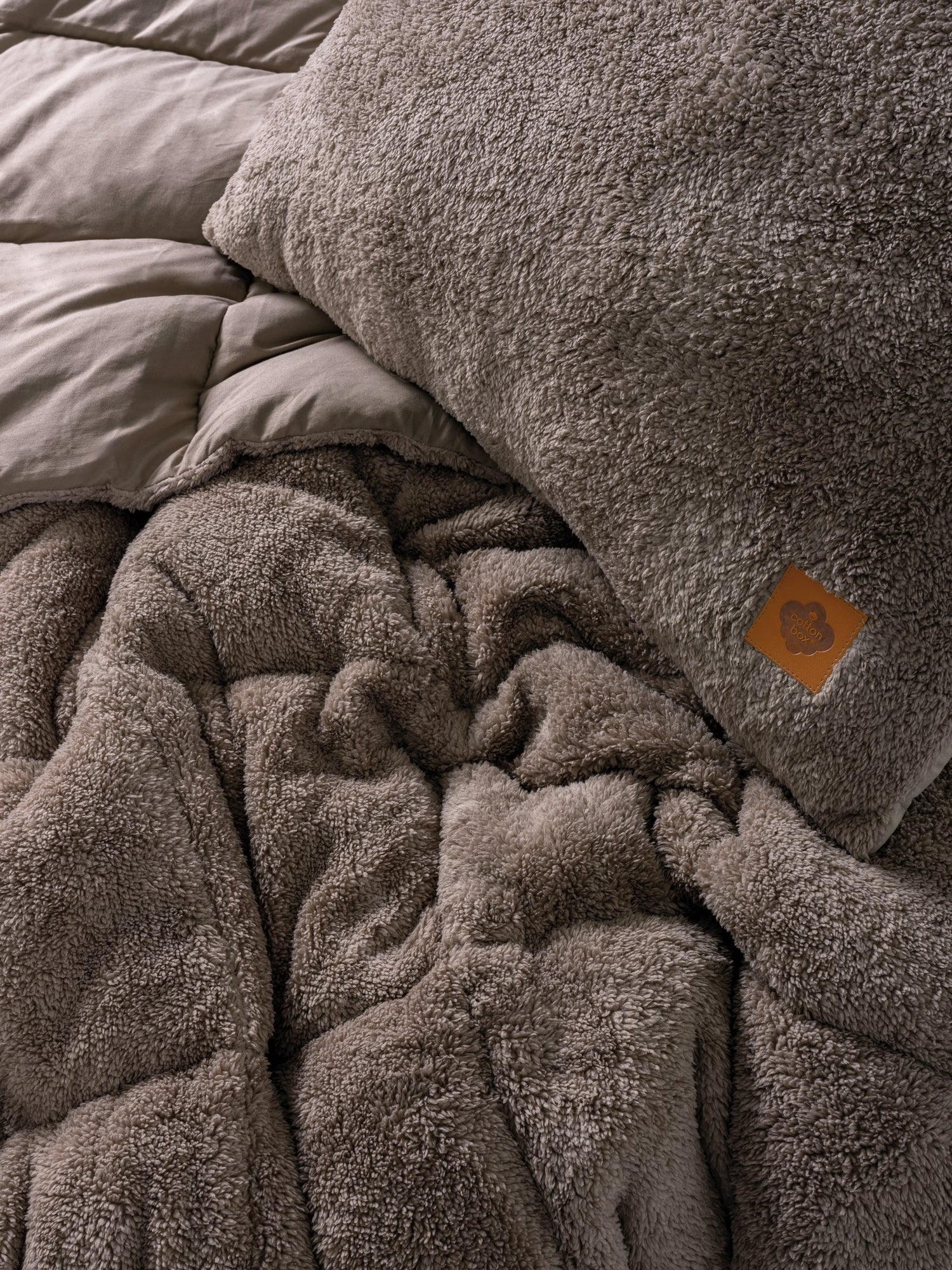 Cotton Box Double Plush Quilt Set Beige 195x215 cm