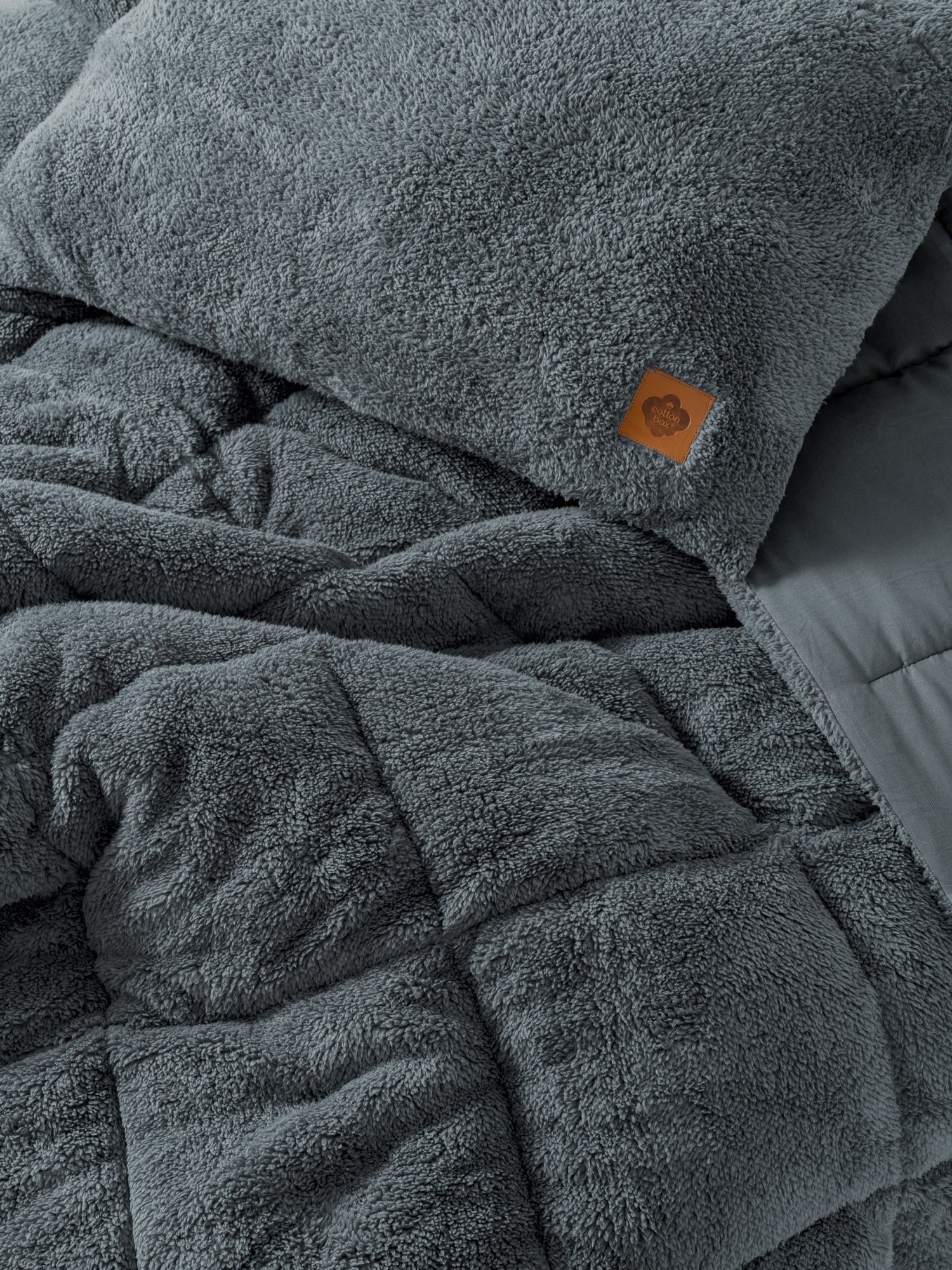 Cotton Box Double Plush Quilt Set Gray 195x215 cm