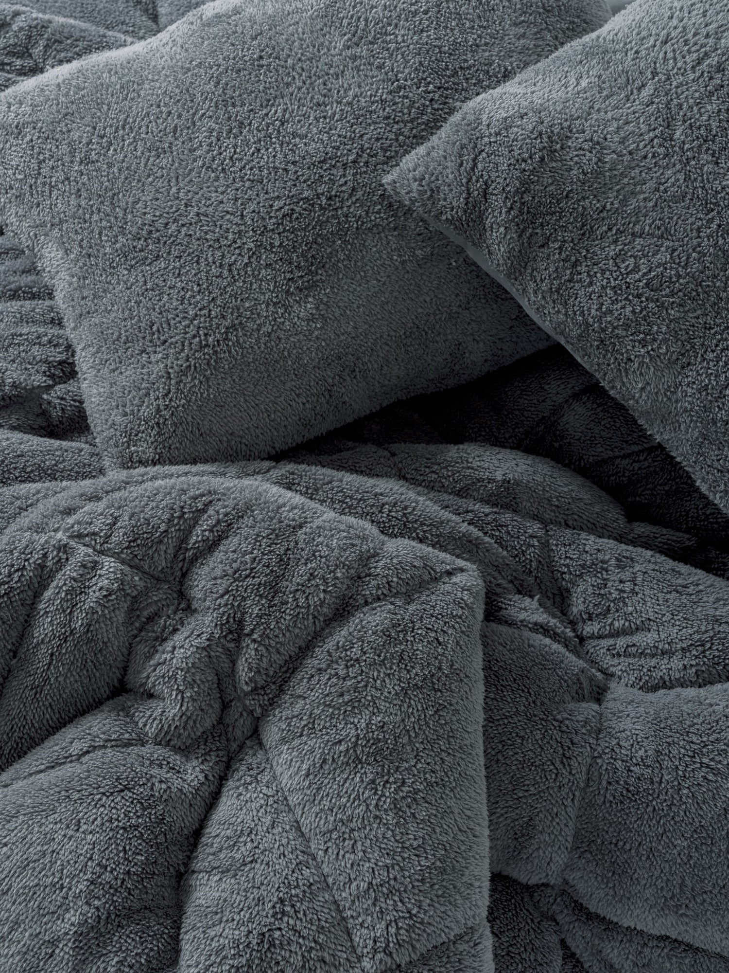 Cotton Box Double Plush Quilt Set Gray 195x215 cm