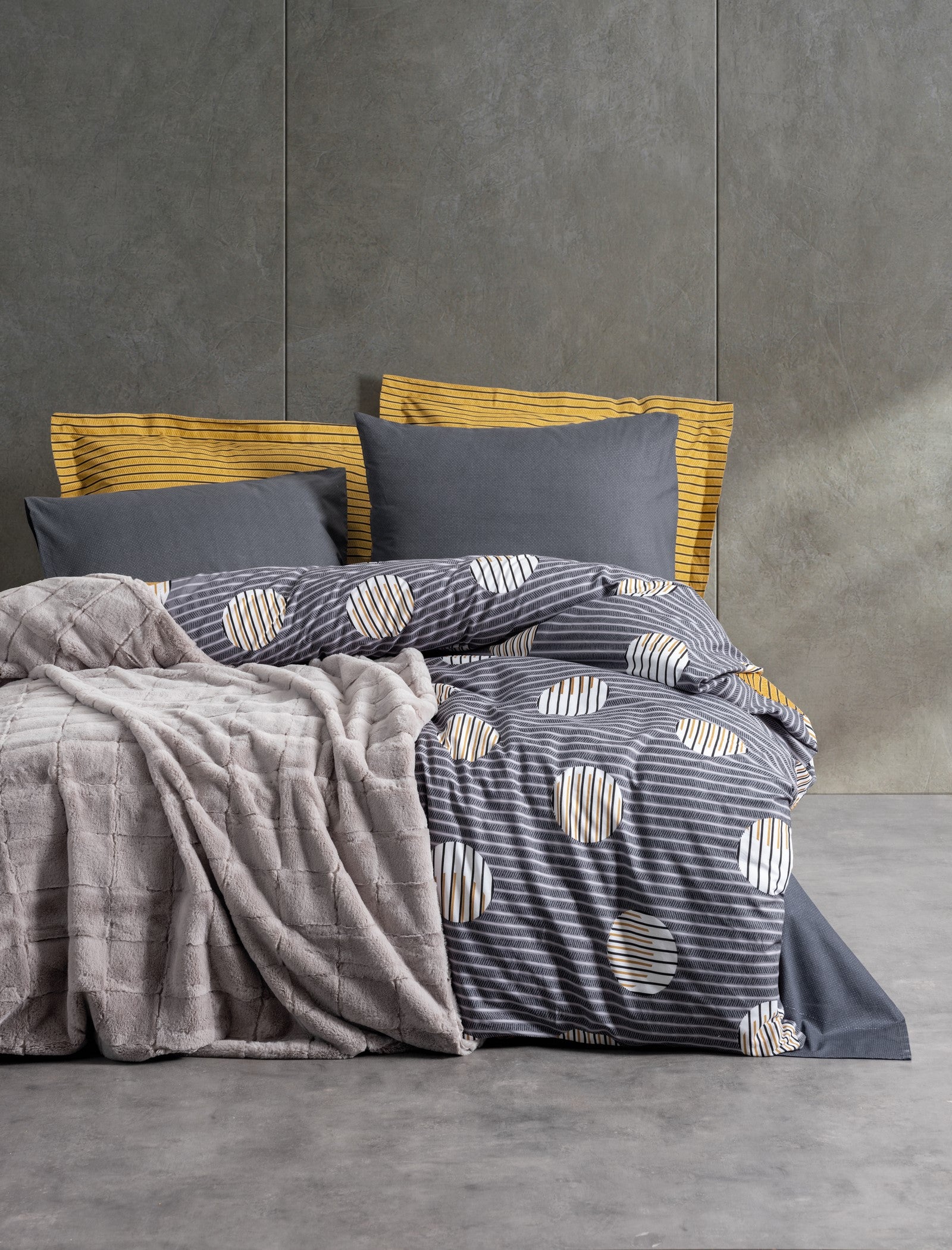 Cotton Box Double Trim Blanket Duvet Cover Set Smooth Gray