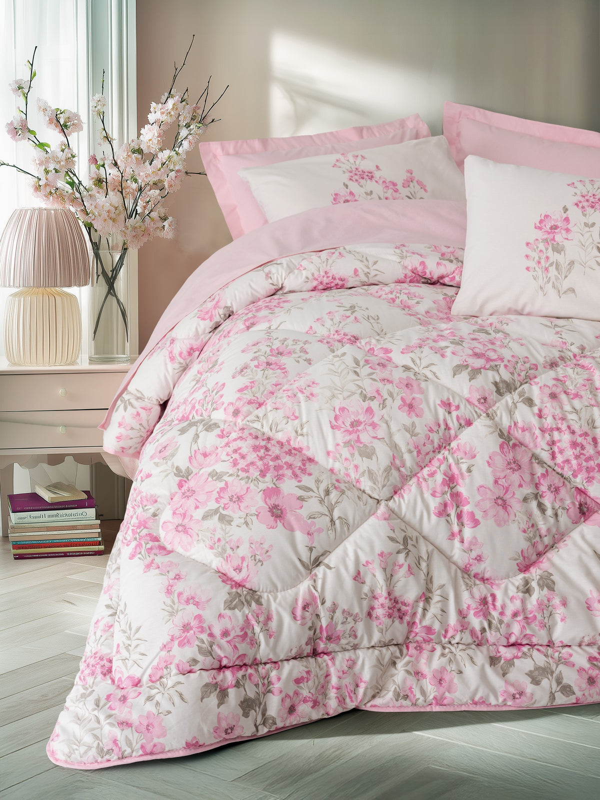 Cotton Box Double Duvet Cover Set Floren Pink