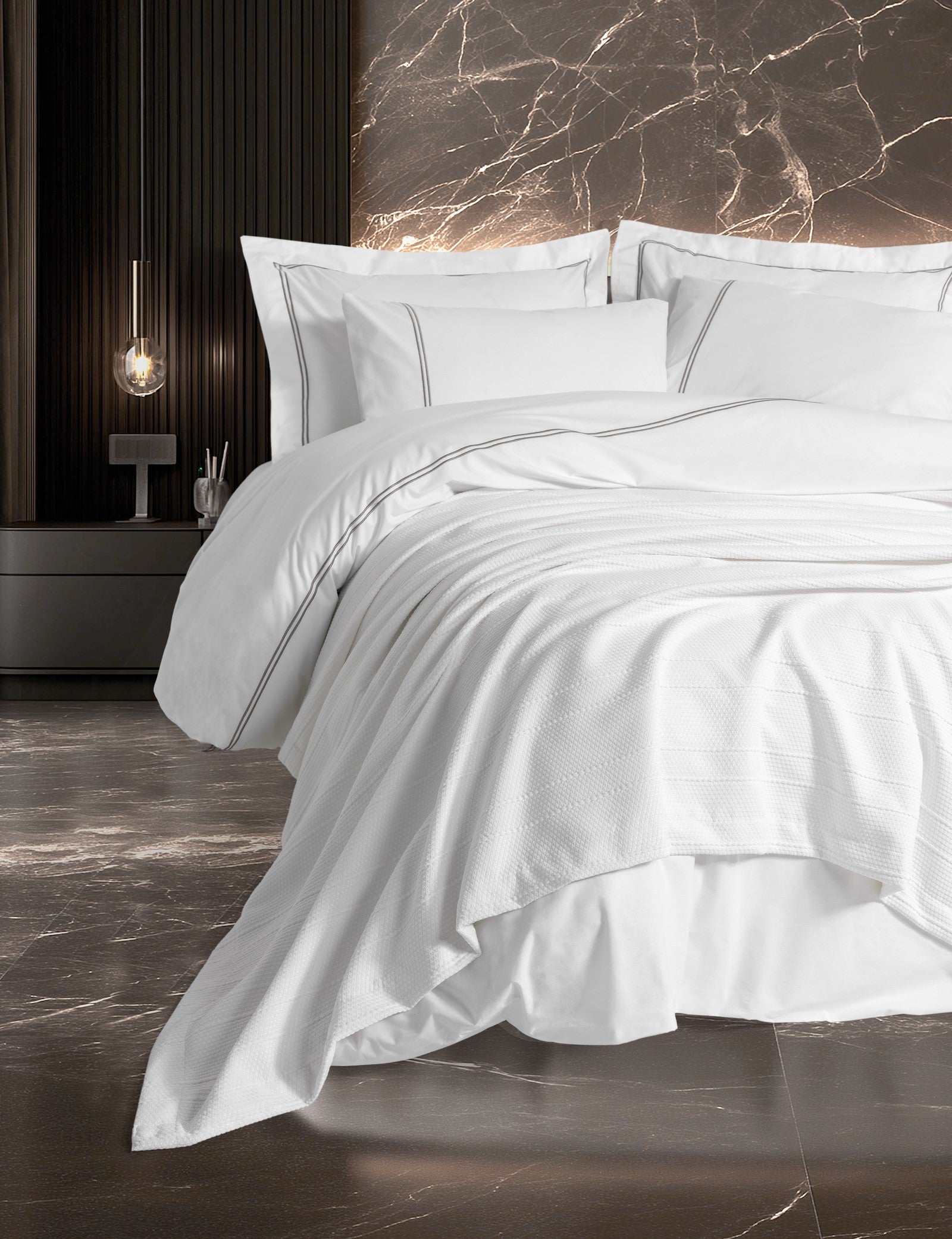 Cotton Box Classic Dowry Double Pique Duvet Cover Set Mehveş White