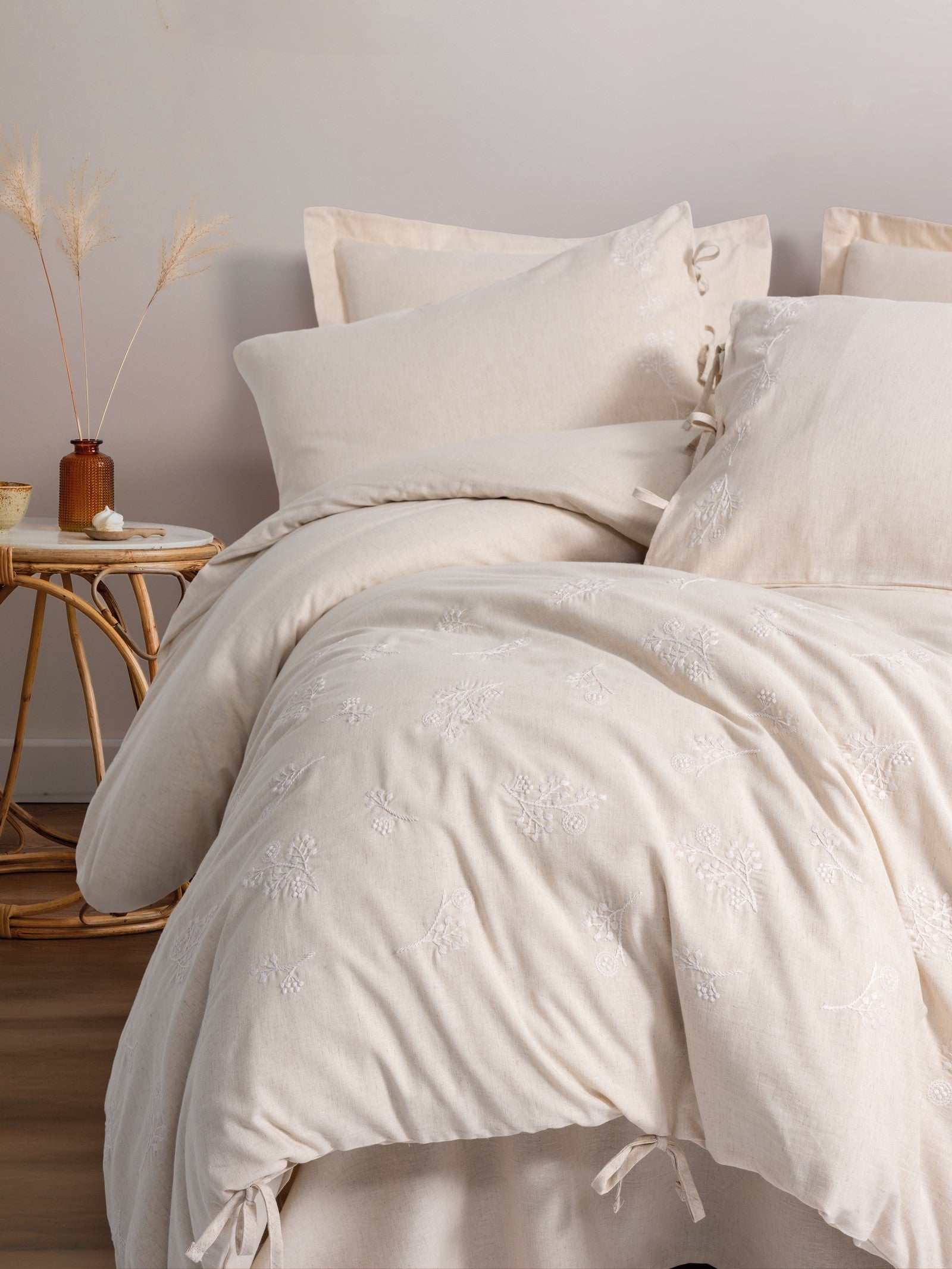 Cotton Box Cotton Linen Double Duvet Cover Set Esmira Beige