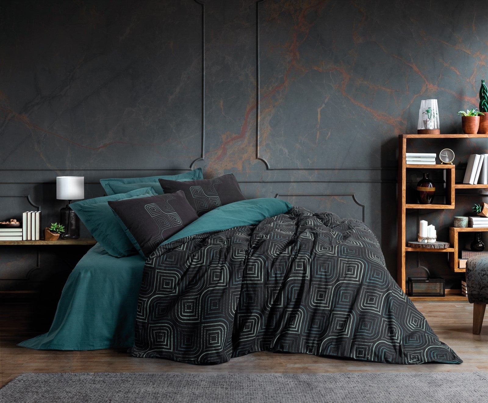 Cotton Box Dark Single Duvet Cover Set Noche Petrol