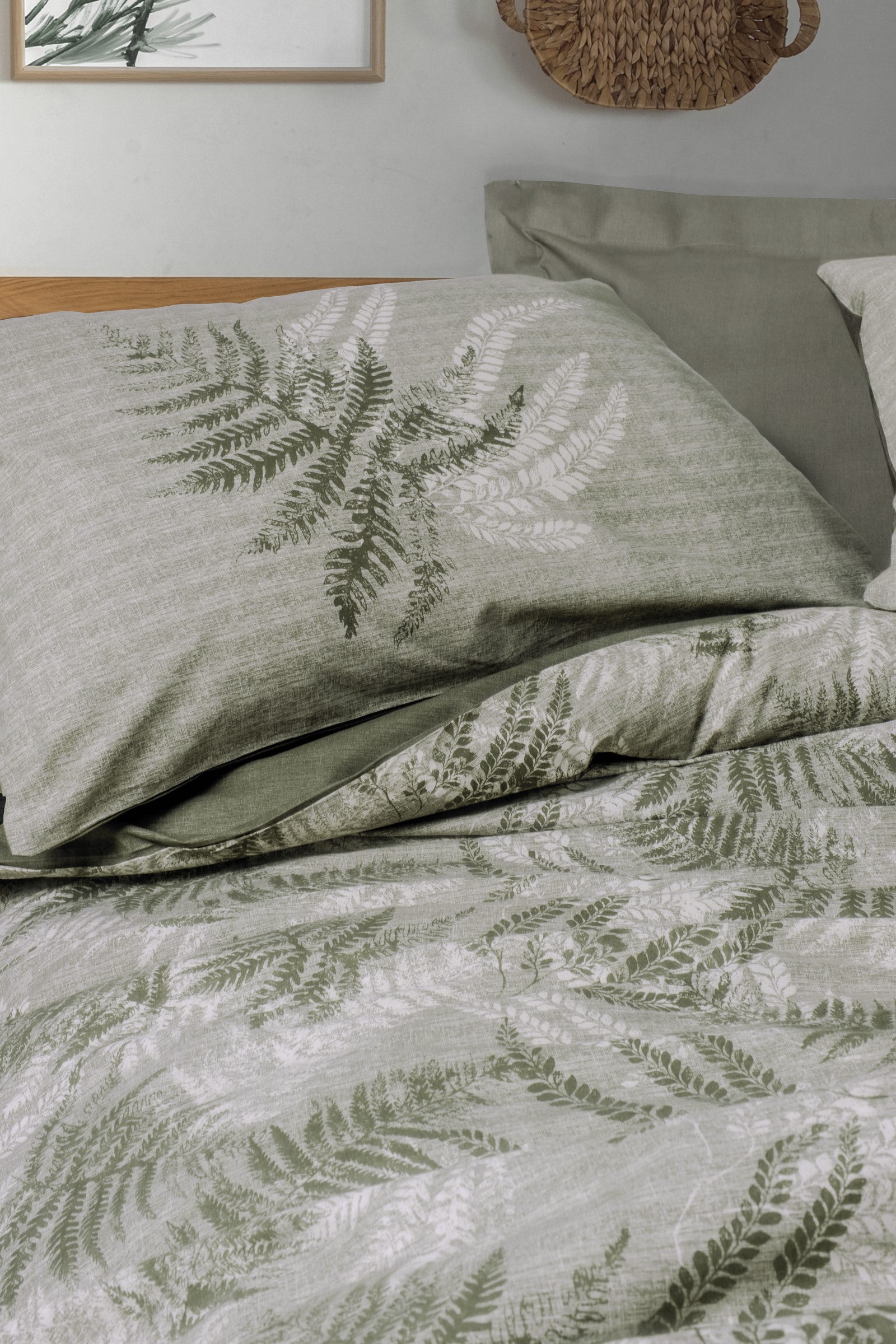 Cotton Box Dual Double Duvet Cover Set Frond Khaki