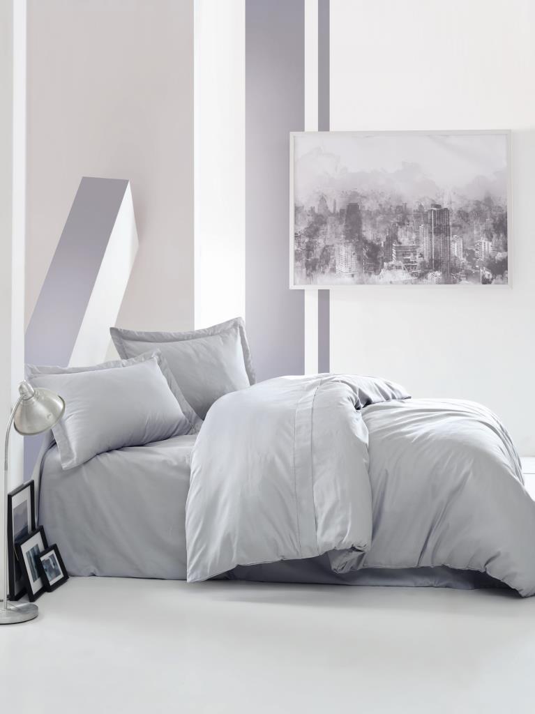 Cotton Box Elegant Satin Single Duvet Cover Set Gray