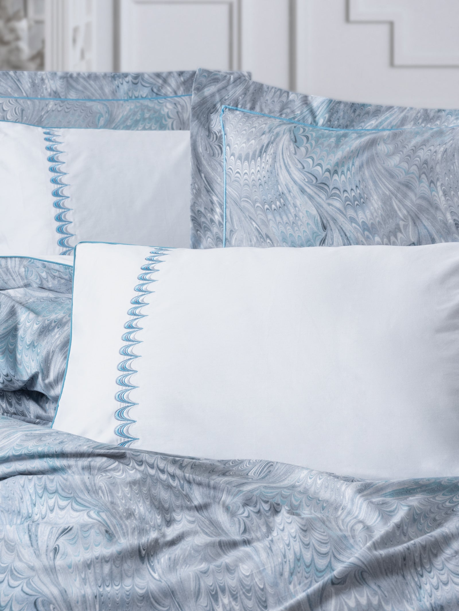 Cotton Box Elite Satin Double Duvet Cover Set Stilla Blue