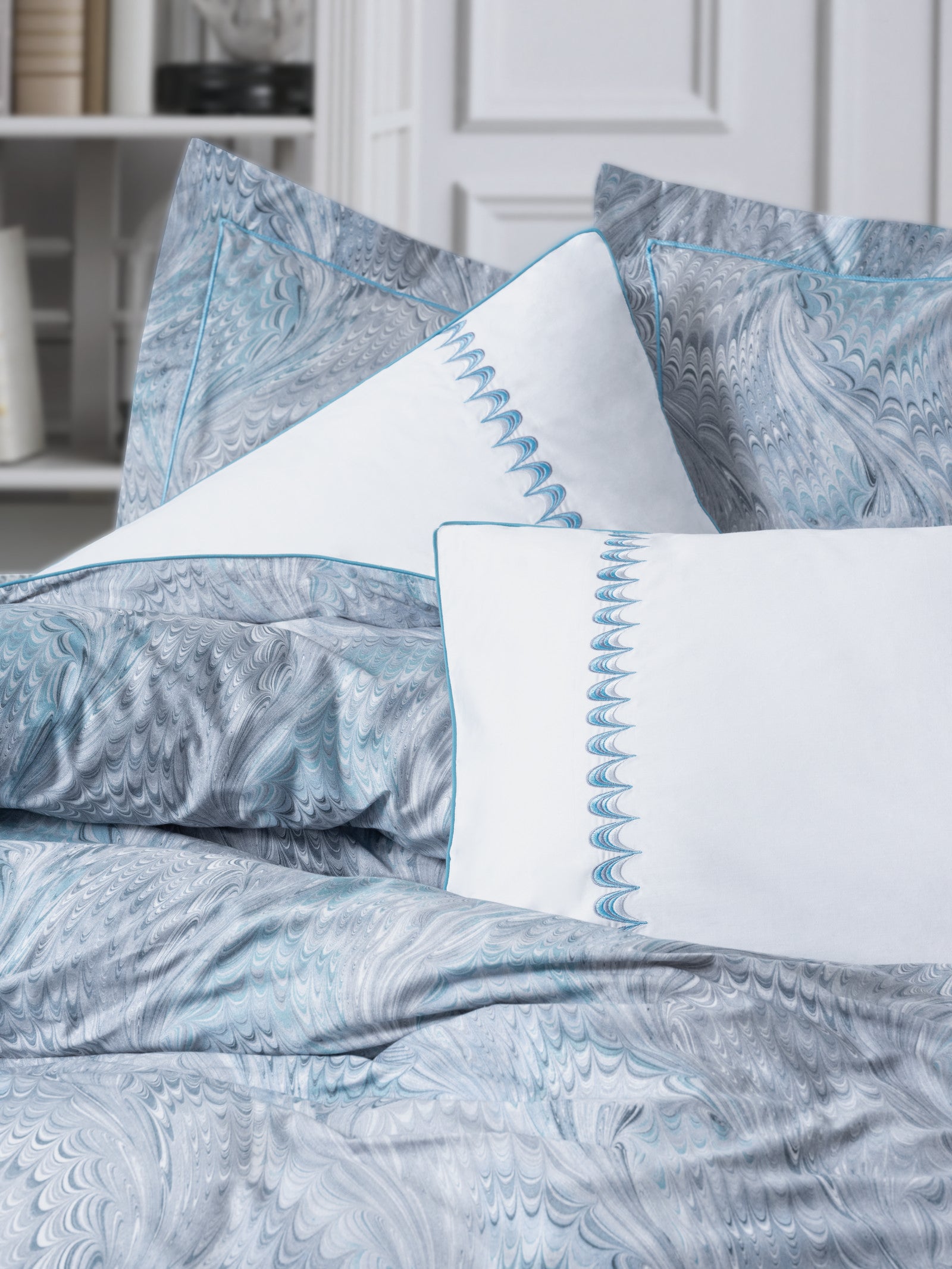 Cotton Box Elite Satin Double Duvet Cover Set Stilla Blue