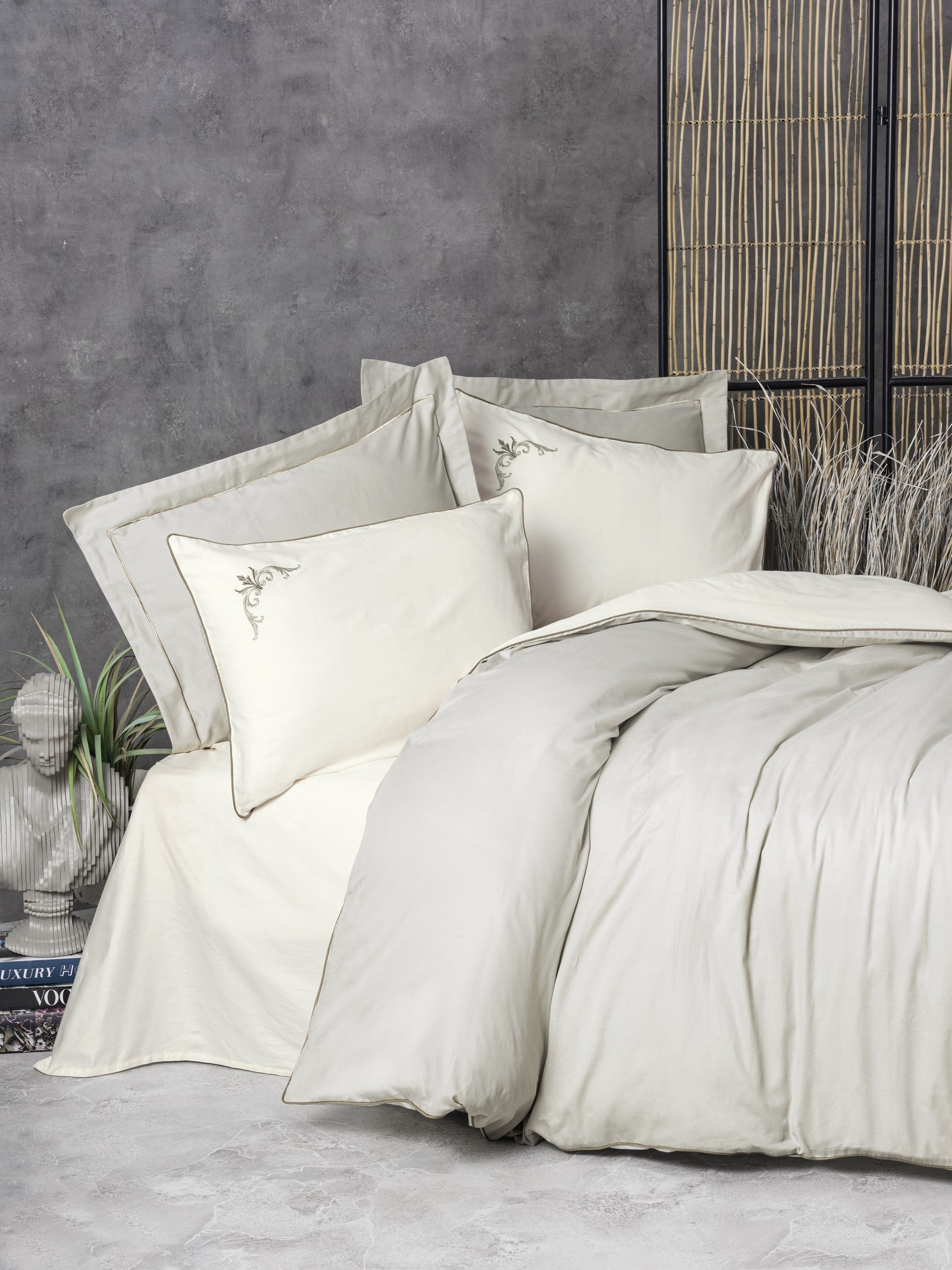 Cotton Box Elite Satin Double Duvet Cover Set Teresa Beige