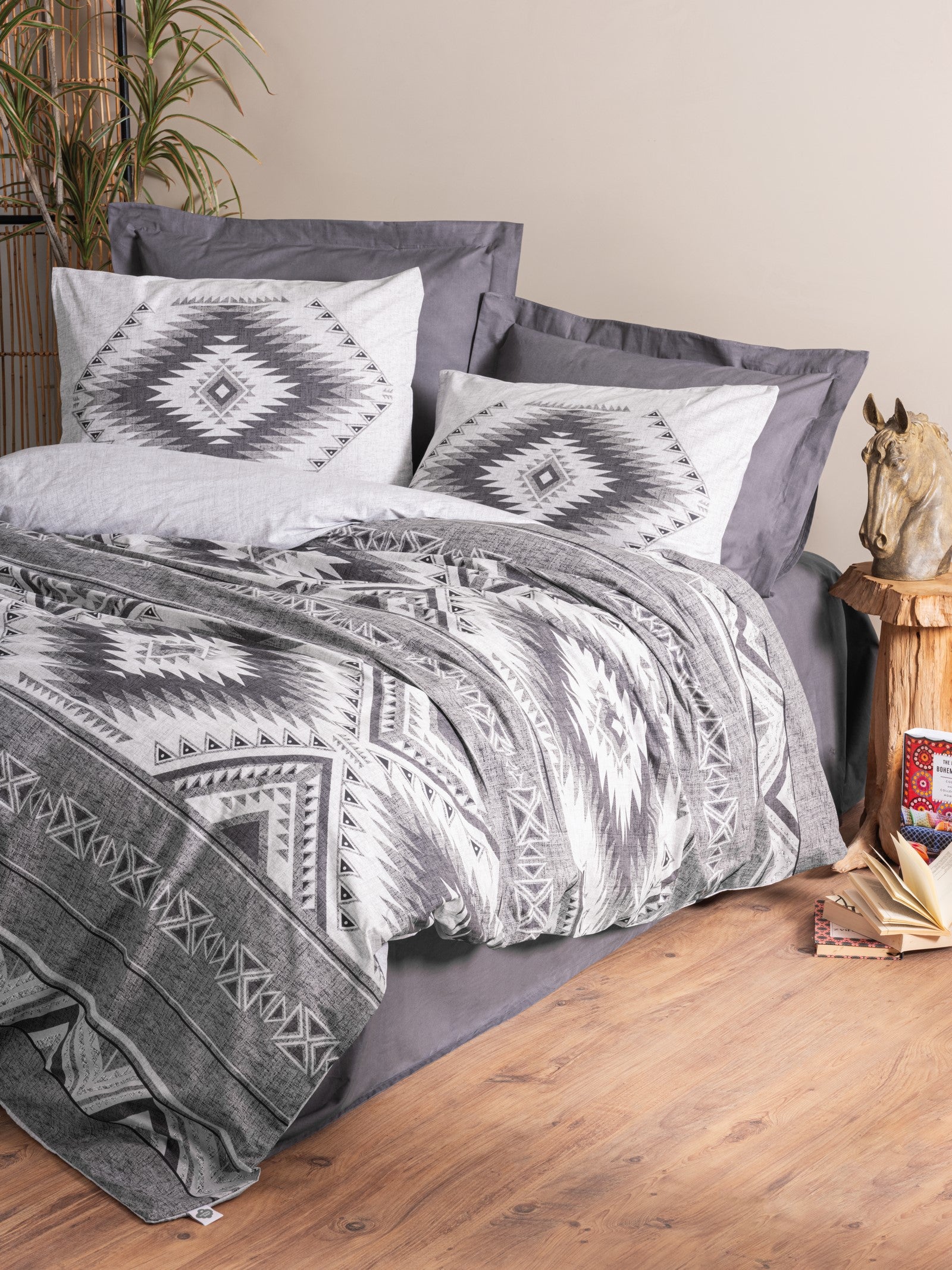 Cotton Box Ethnic Double Duvet Cover Set Delos Anthracite