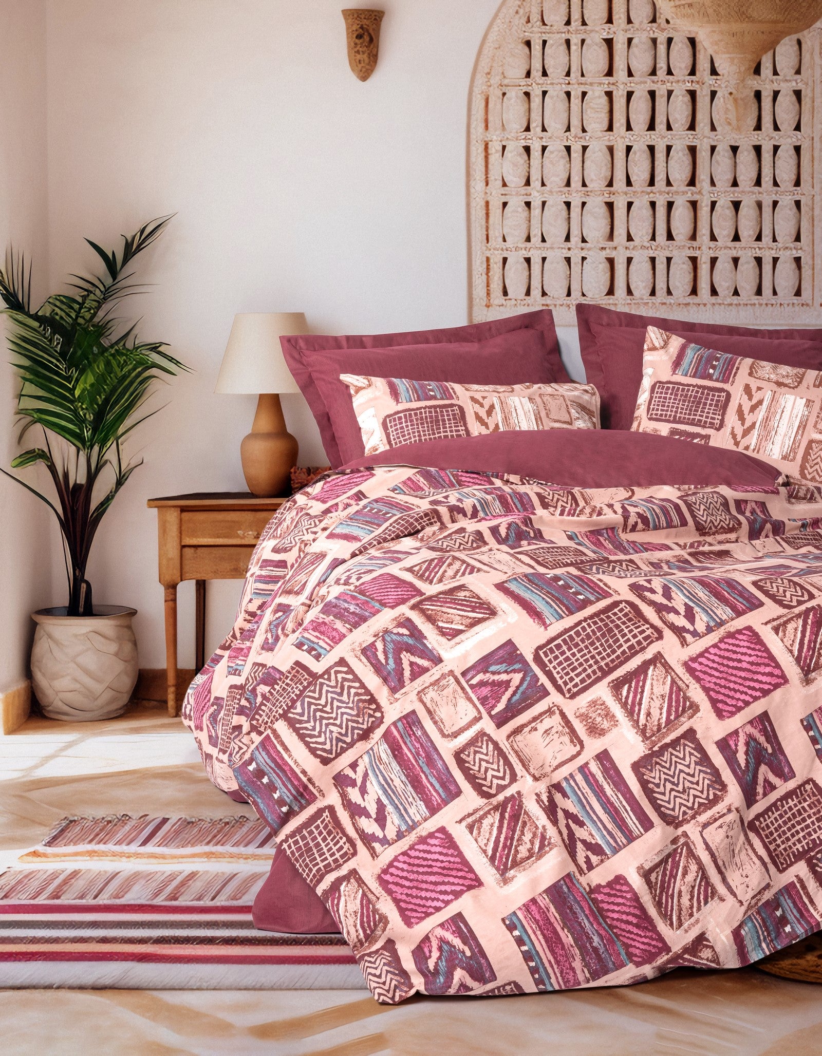 Cotton Box Ethnic Tek Kişilik Nevresim Takımı Estilo Bordo