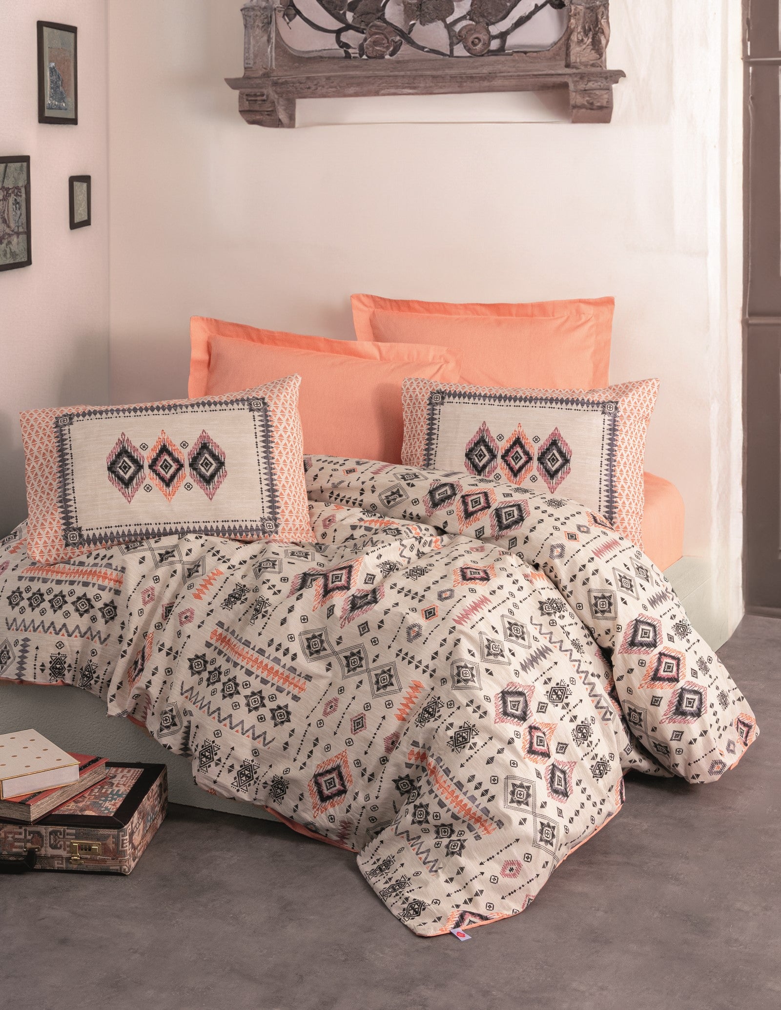 Cotton Box Ethnic Single Duvet Cover Set Kateri Salmon