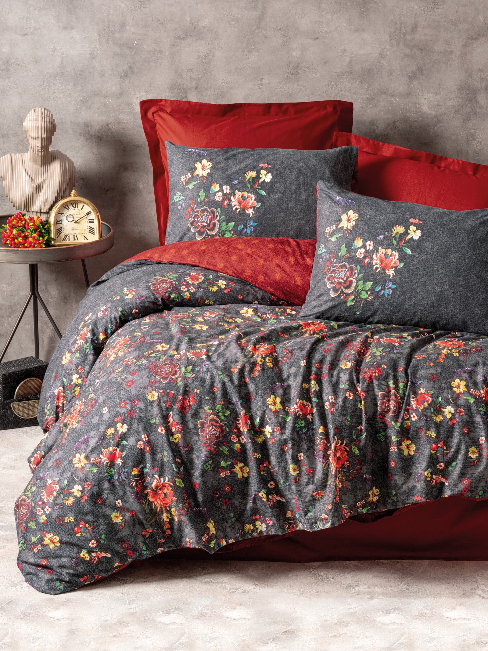 Cotton Box Feminine Double Duvet Cover Set Sierra Claret Red
