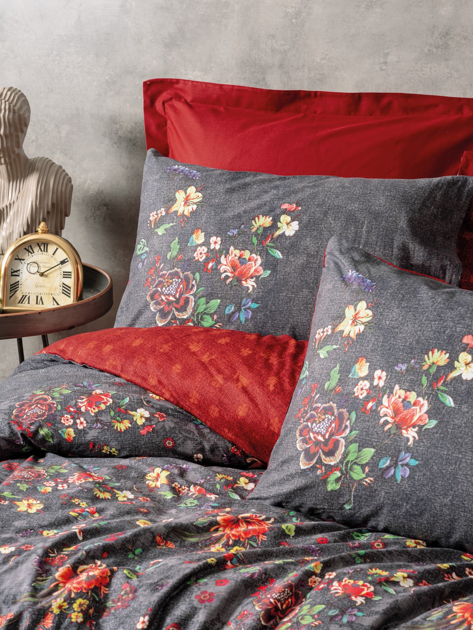 Cotton Box Feminine Double Duvet Cover Set Sierra Claret Red